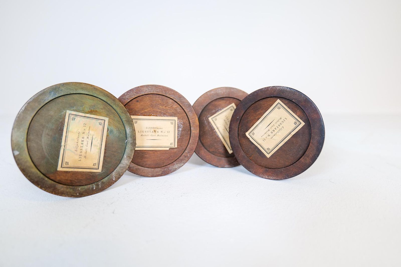 photo for sale Midcentury Set Of 4 Candlesticks In Birch Carl Malmsten Sweden 1960s