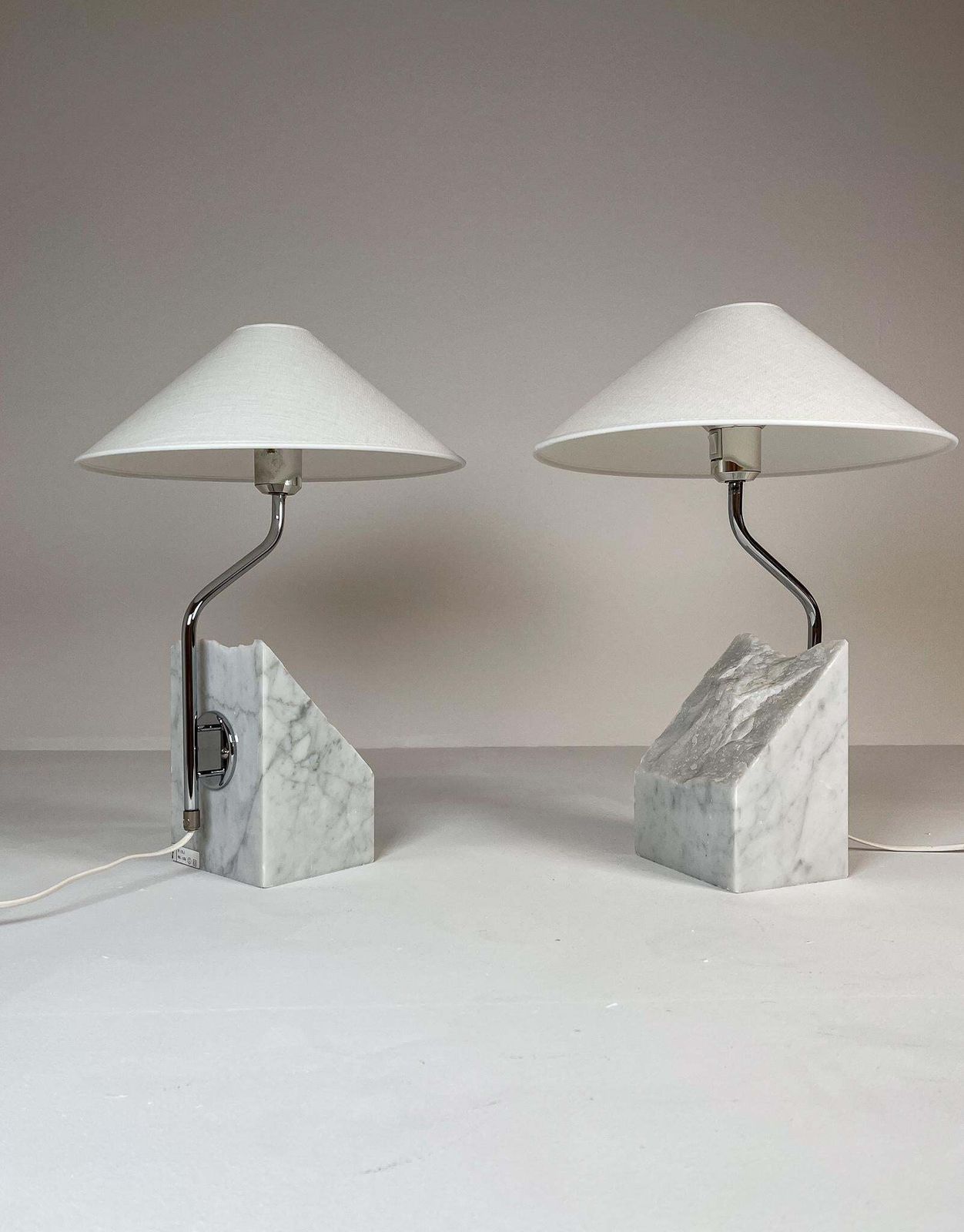 Mid Century Pair Of Bergboms Marble And Steel Table Lamps, 1970s, Sweden photo for sale