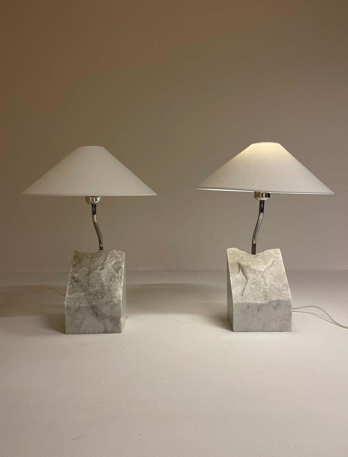 Lighting Mid Century Pair Of Bergboms Marble And Steel Table Lamps, 1970s, Sweden photo
