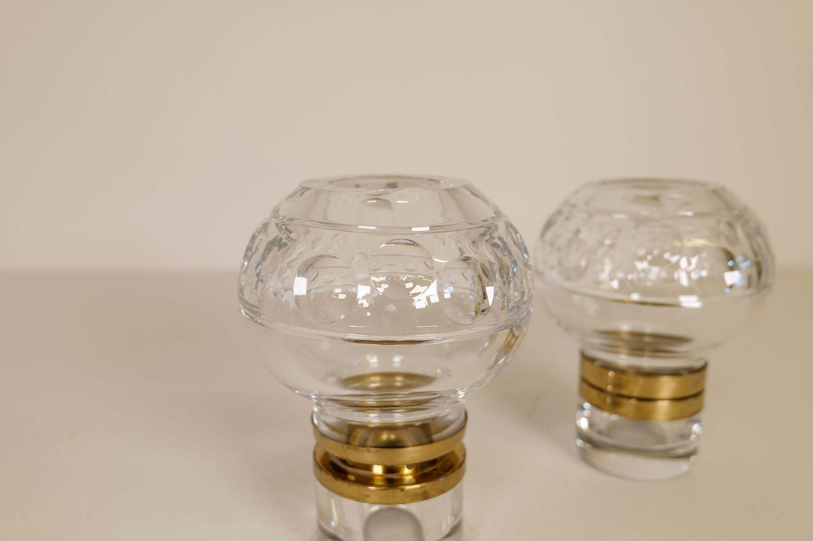 Scandinavian Modern Pair Of Heavy Clear Crystal Candle Holders Orrefors Sweden photo vinterior