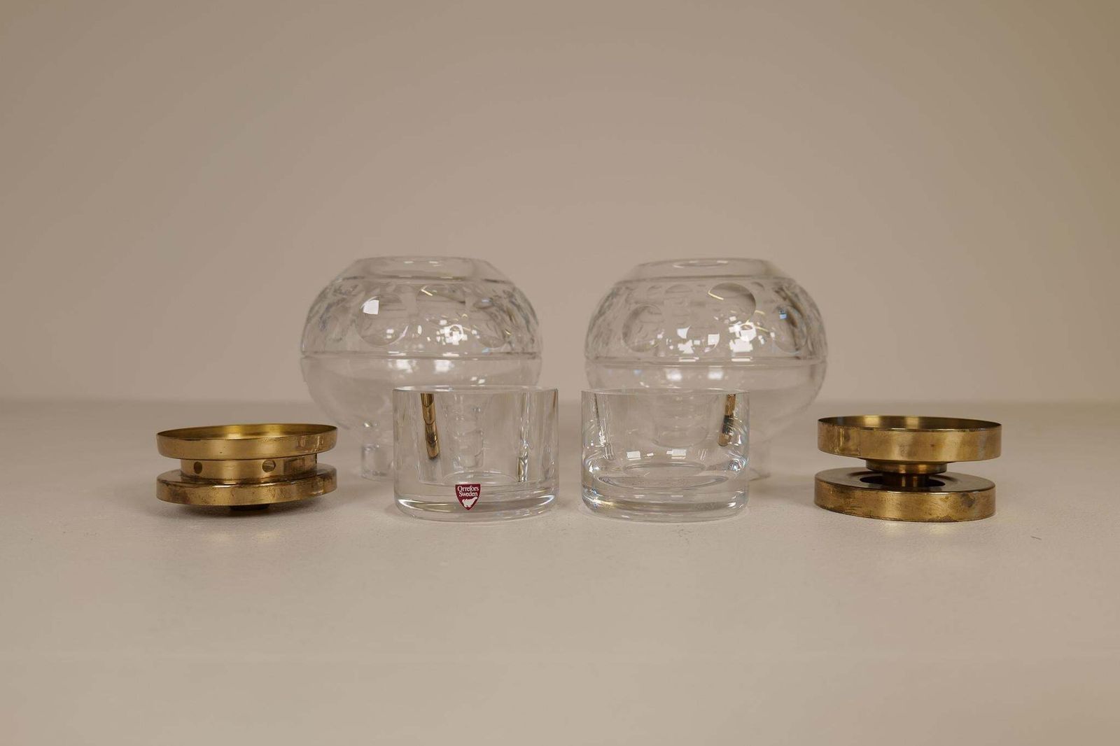 1029.0 Scandinavian Modern Pair Of Heavy Clear Crystal Candle Holders Orrefors Sweden photo