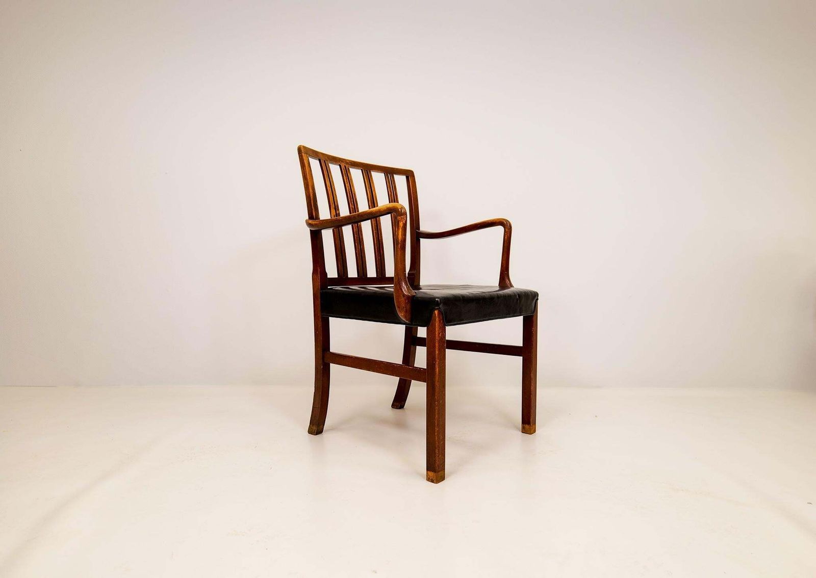 Midcentury Armchair Ole Wanscher For Fritz Hansen, Stained Beech And Leather photo furniture
