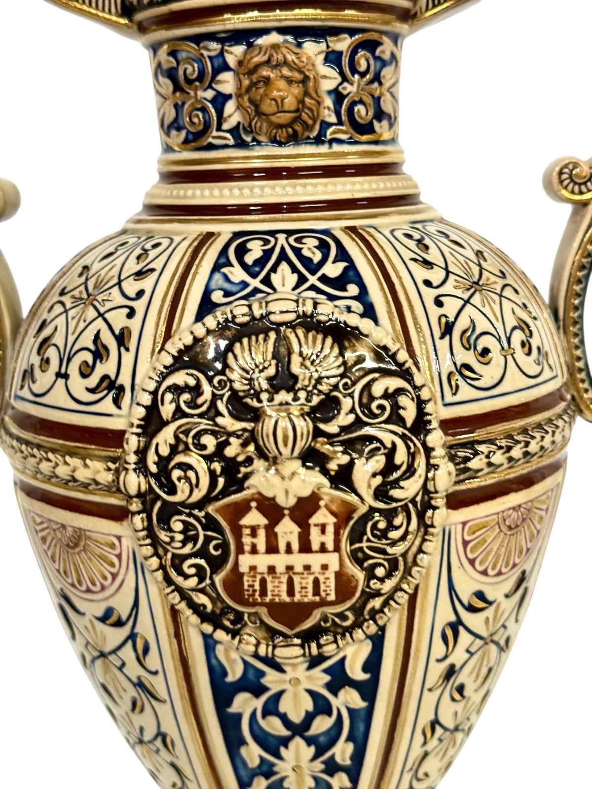 Home Decor Pair Of 19th Century Renaissance Revival Faience Vases With Heraldic Crests photo