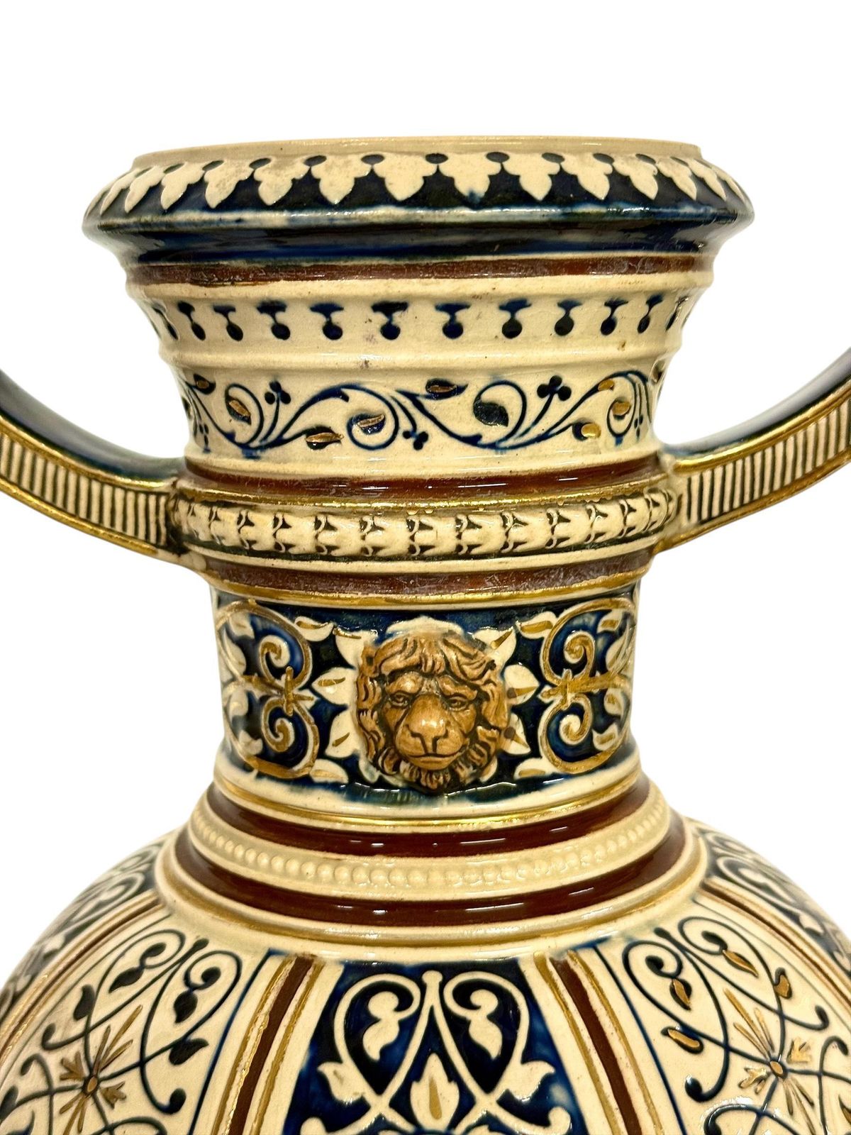 photo vintage Pair Of 19th Century Renaissance Revival Faience Vases With Heraldic Crests