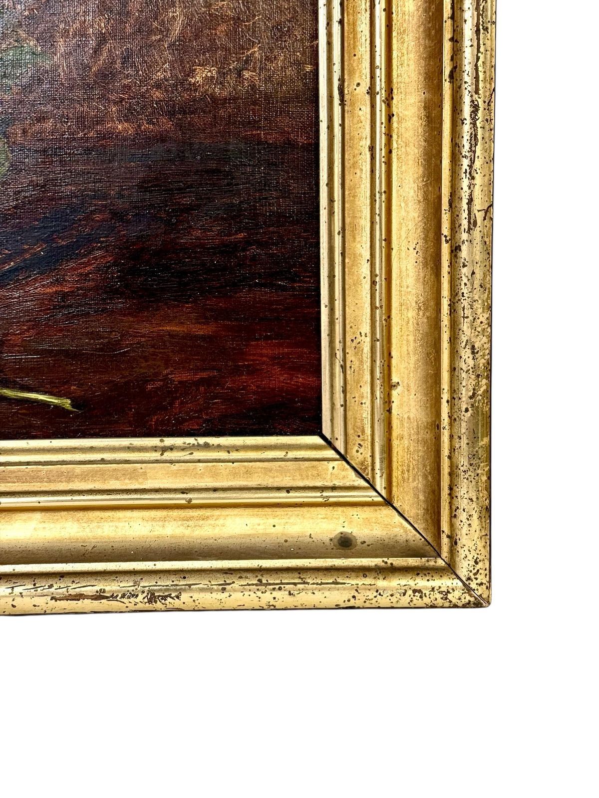 photo furniture 19th Century Oil Painting Of Pansies In Glass Vase With Giltwood Frame