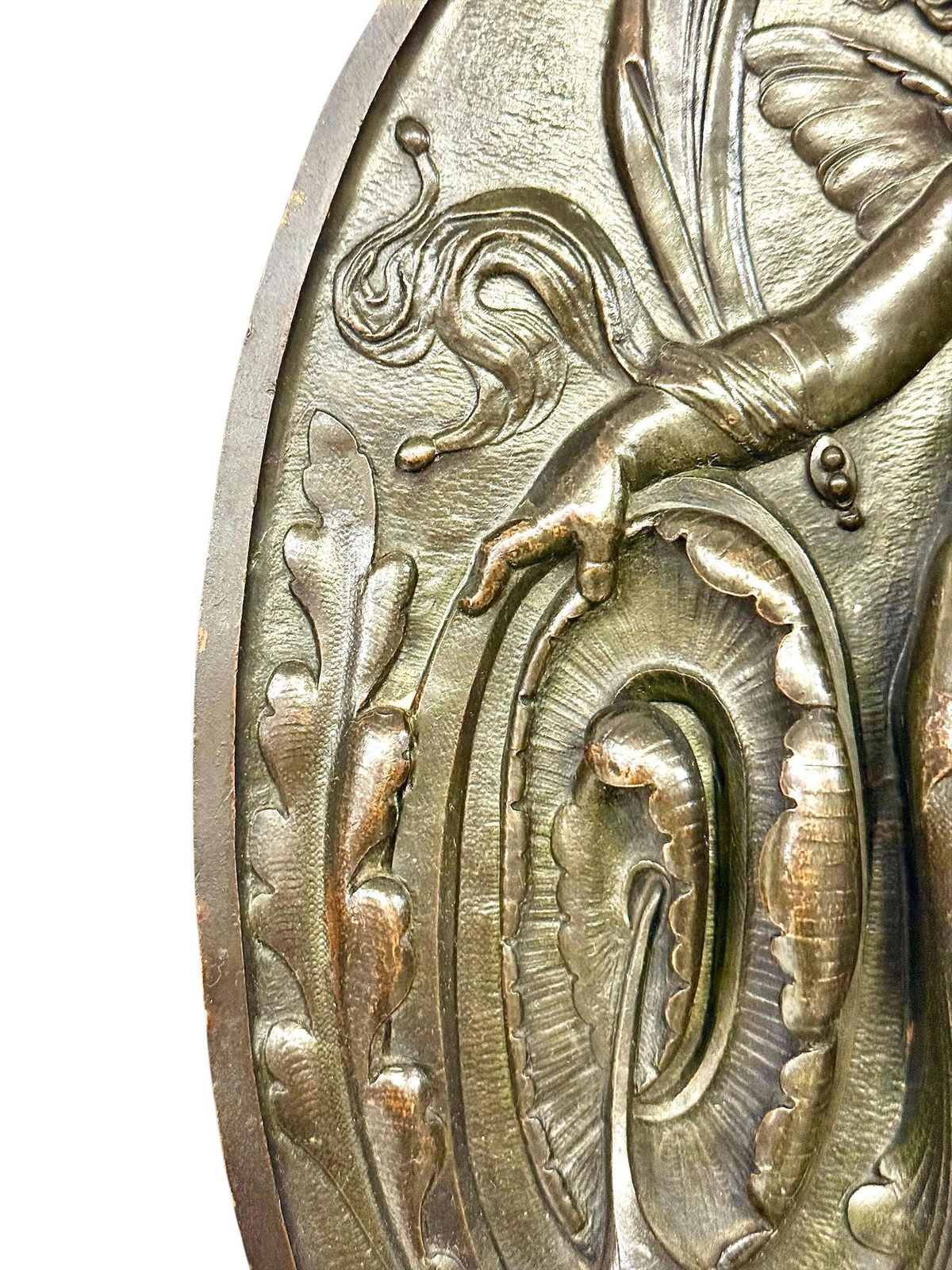 19th Century French Bronze Plaque With Winged Putto And Acanthus photo Art