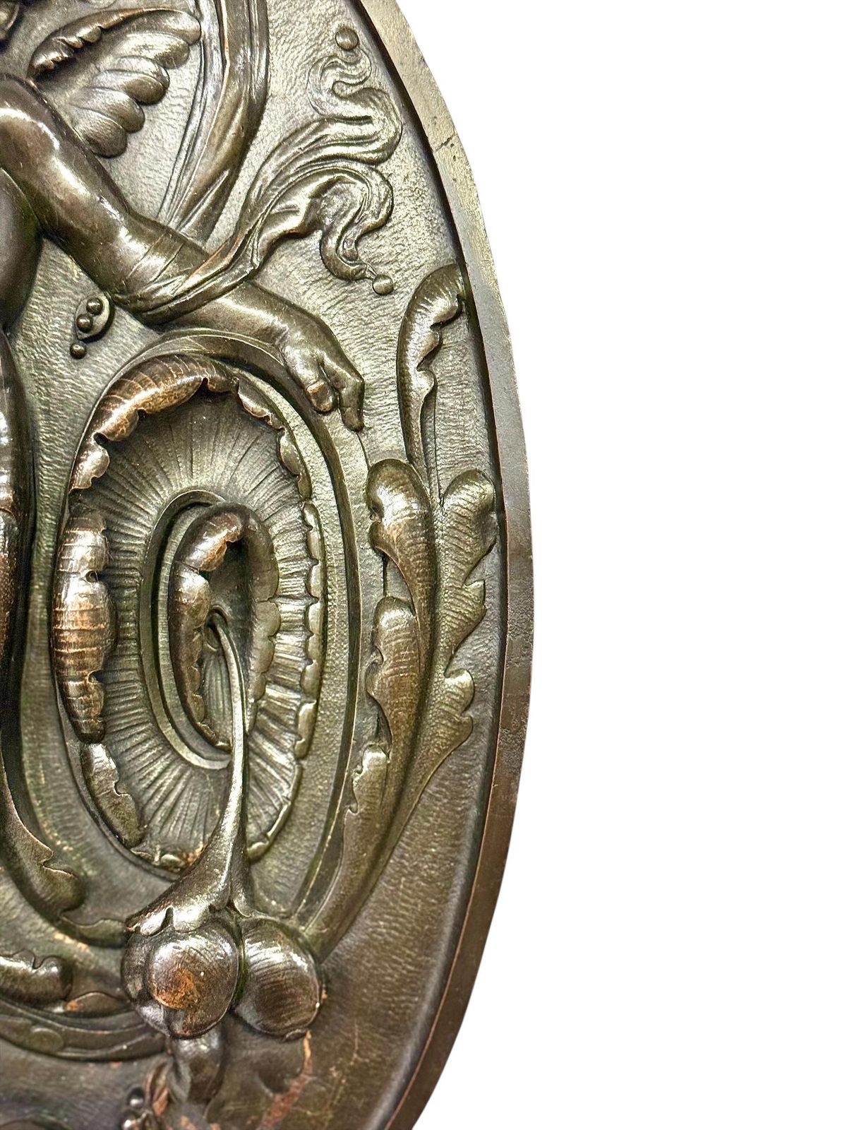 19th Century French Bronze Plaque With Winged Putto And Acanthus photo 1895.0