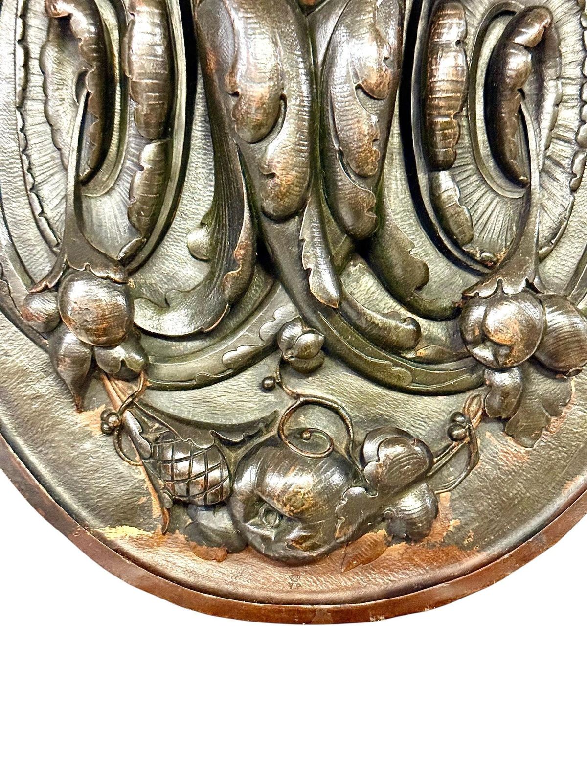 19th Century French Bronze Plaque With Winged Putto And Acanthus photo vinterior