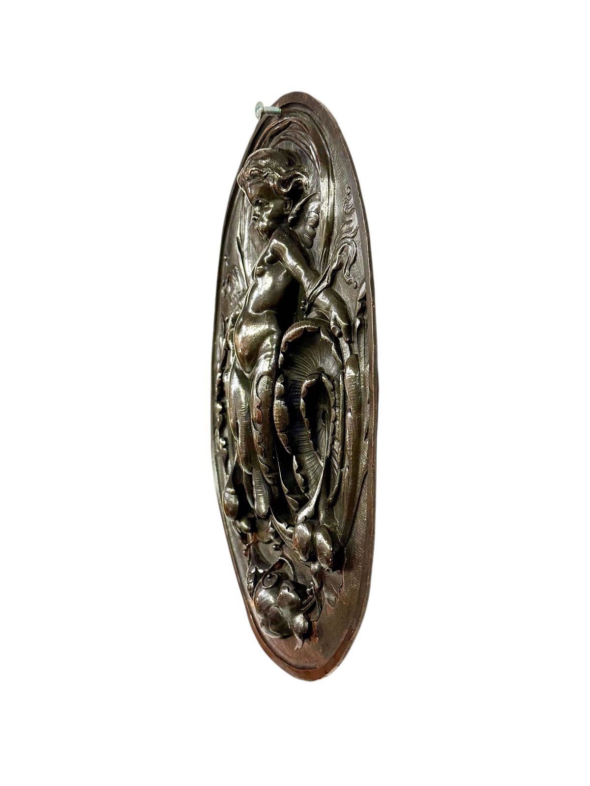 19th Century French Bronze Plaque With Winged Putto And Acanthus photo vintage