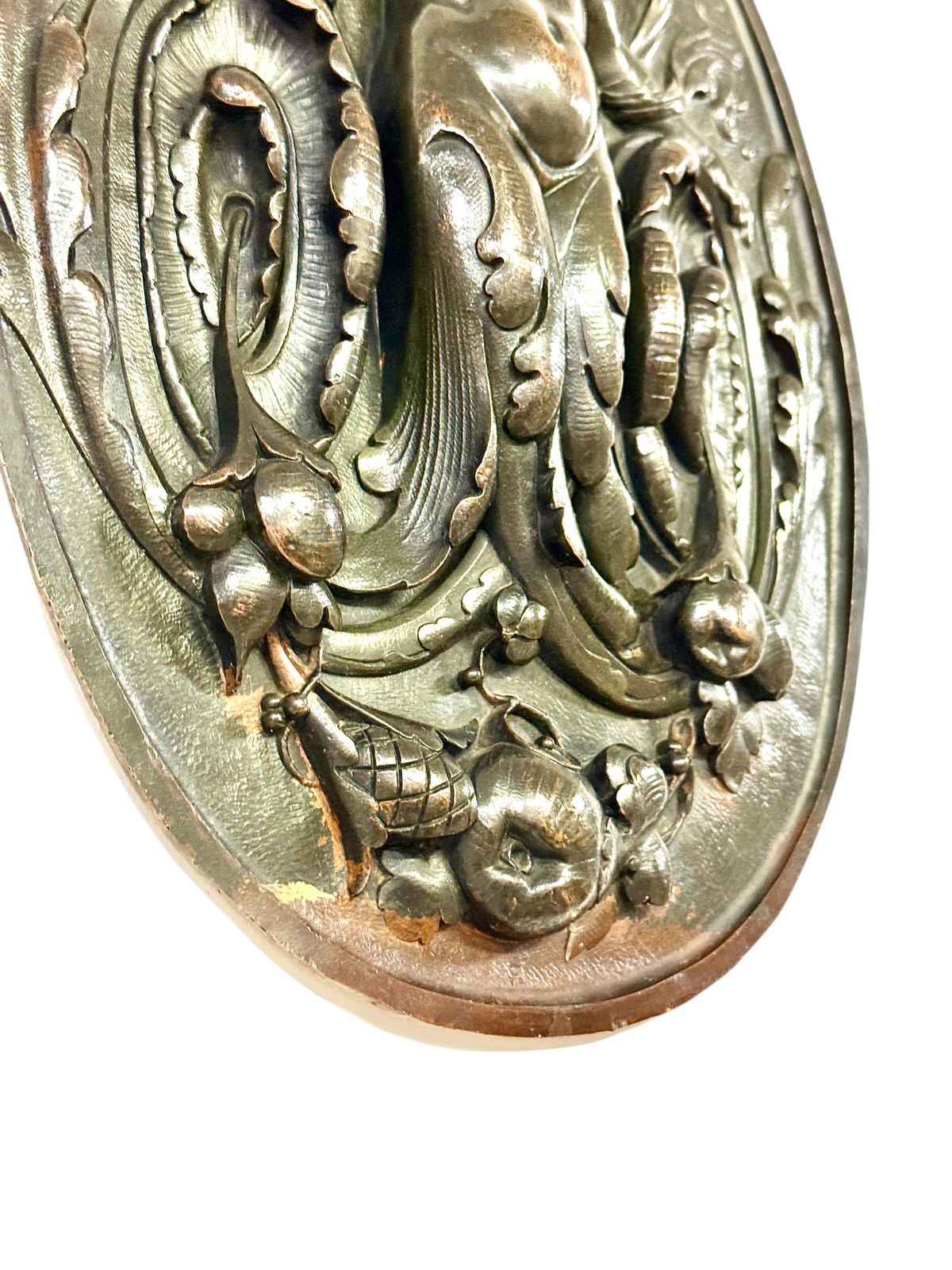 1895.0 19th Century French Bronze Plaque With Winged Putto And Acanthus photo
