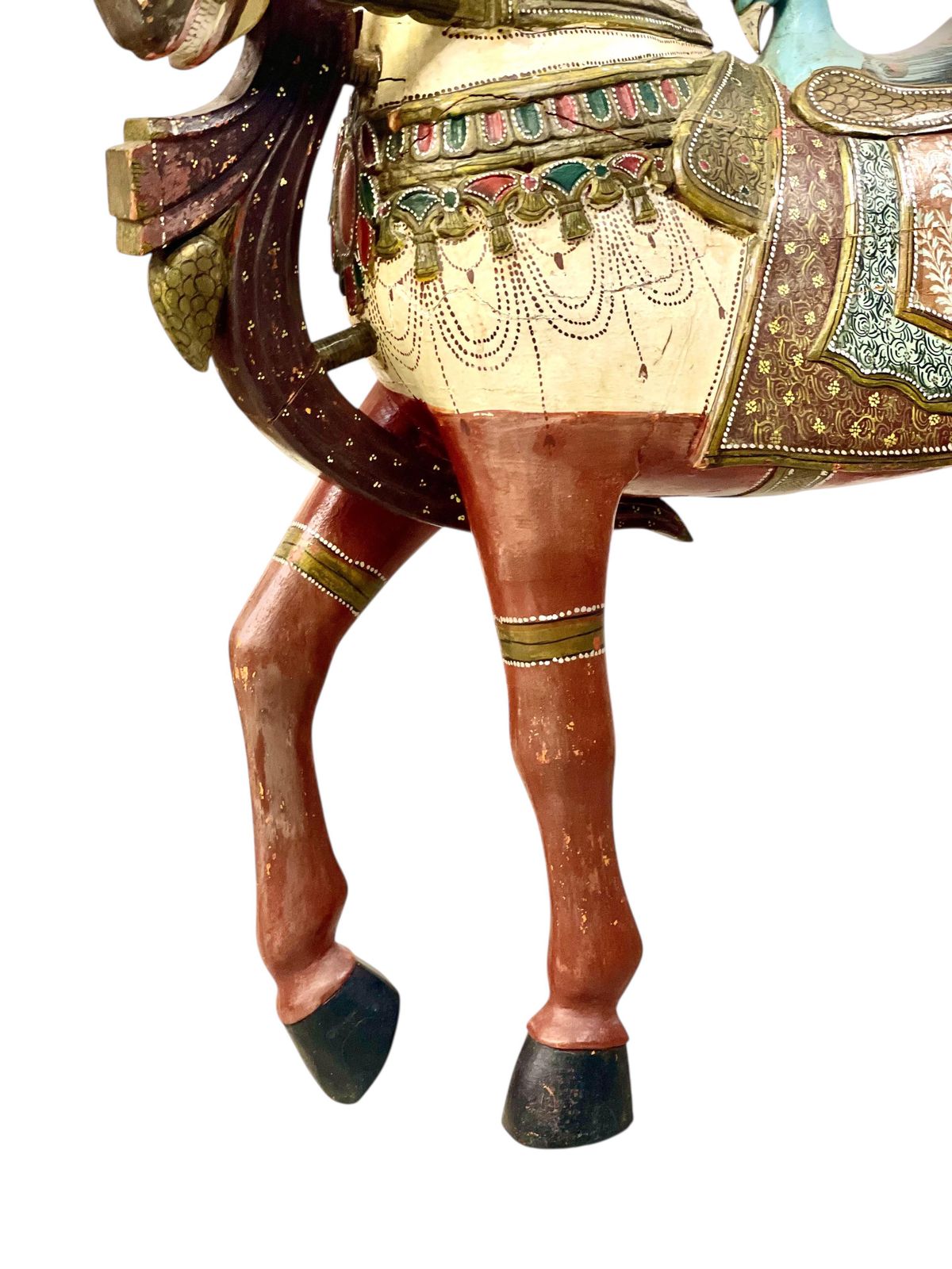 Pair Of Large Hand Painted Indian Horses With Peacock Saddles photo vintage