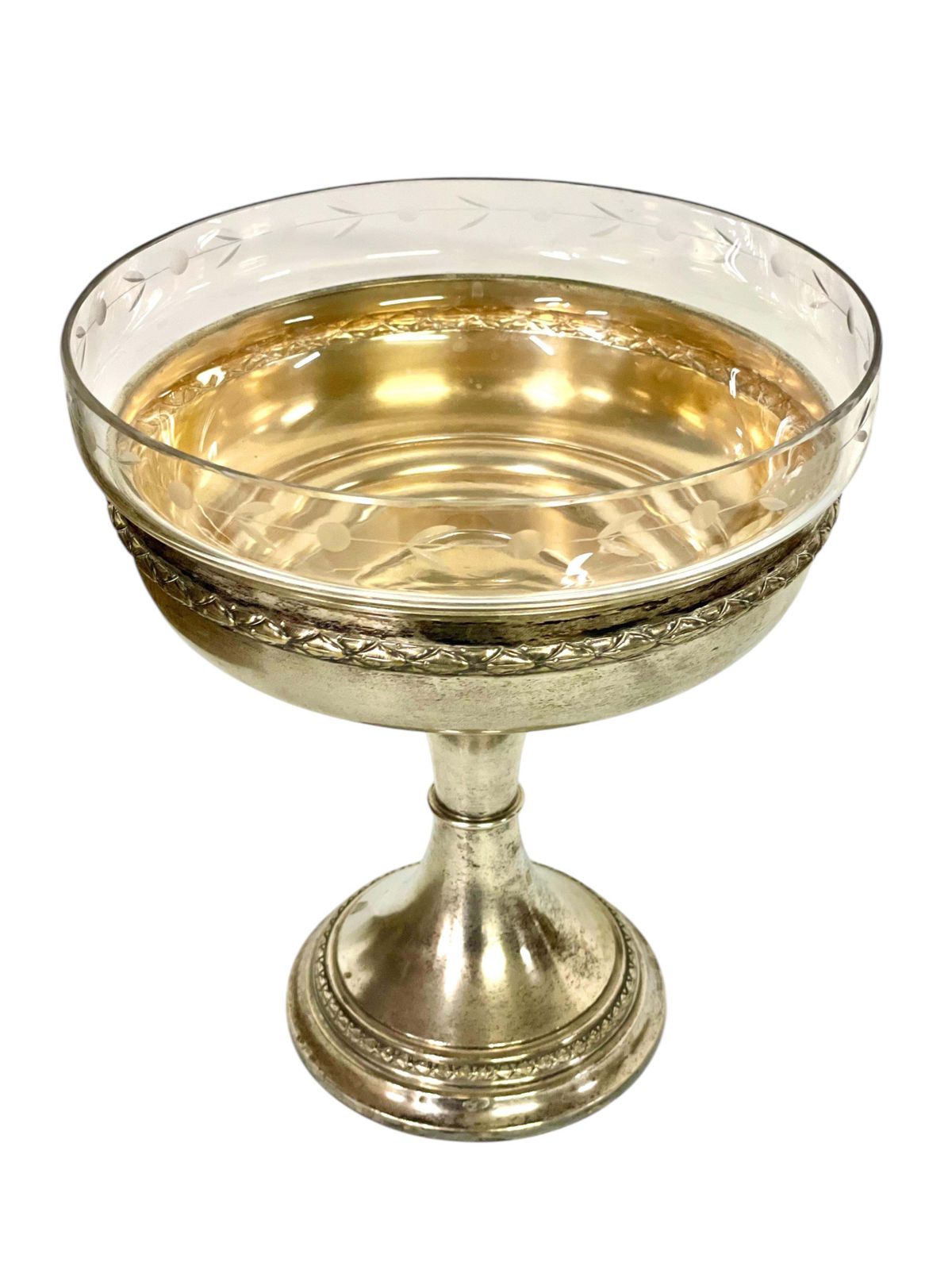 Silver Plated & Etched Crystal Footed Centerpiece Bowl, Circa 1880 photo furniture