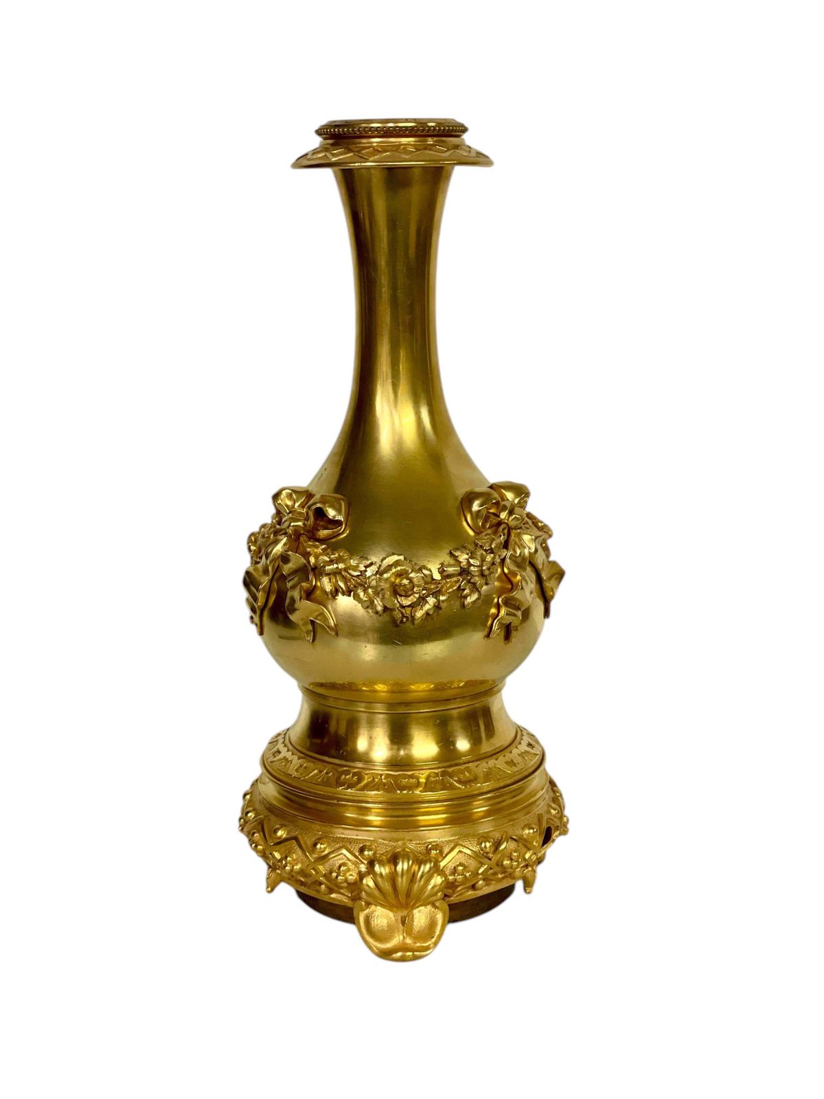 Louis XVI Gilt Bronze Table Lamp With Roses And Ribbons, 19th Century photo buy