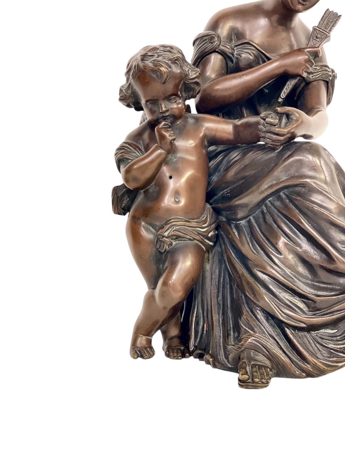 19th Century Bronze Sculpture, Signed Aizelin, Goddess With Cupid photo furniture