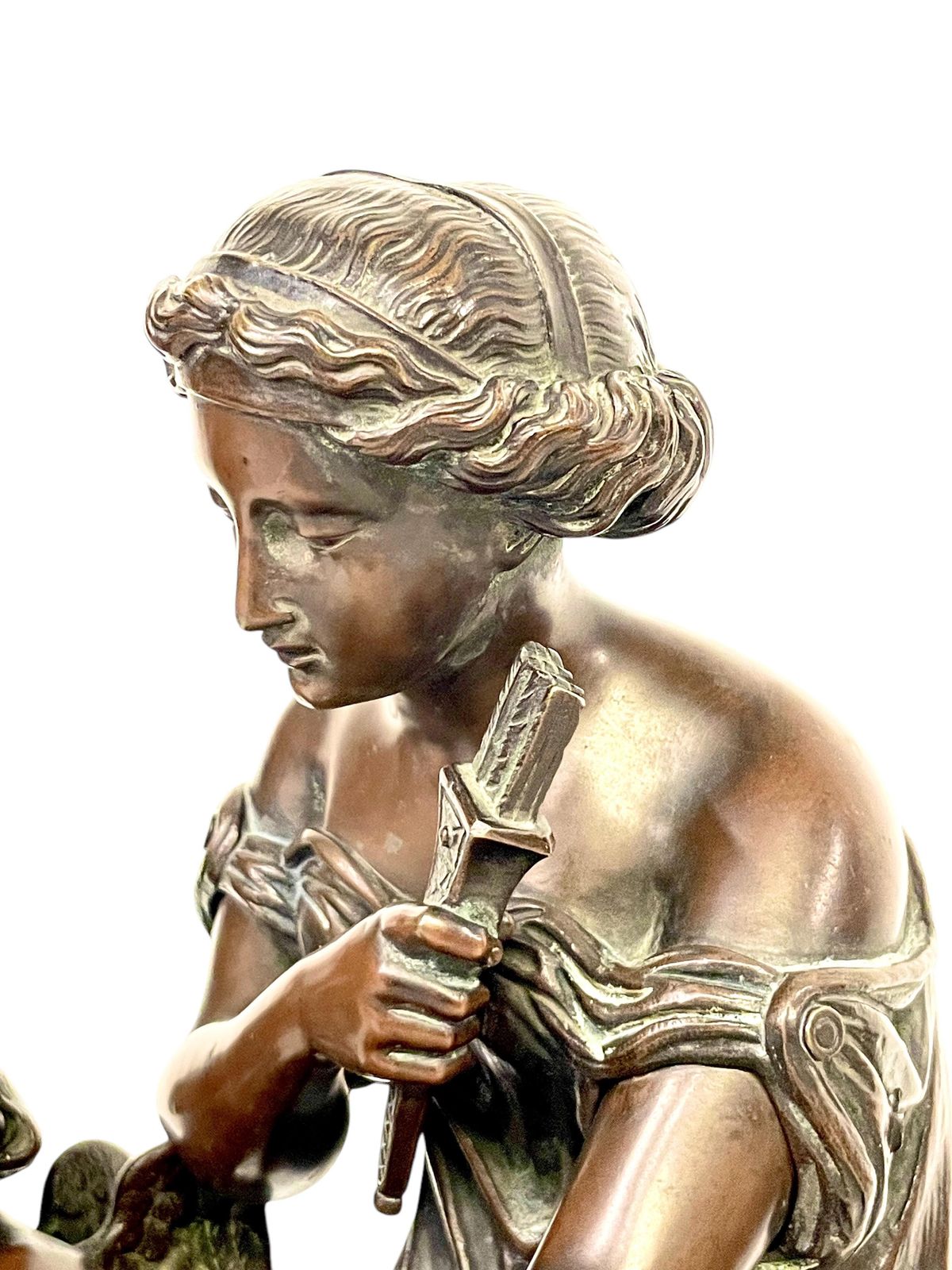 Art 19th Century Bronze Sculpture, Signed Aizelin, Goddess With Cupid photo