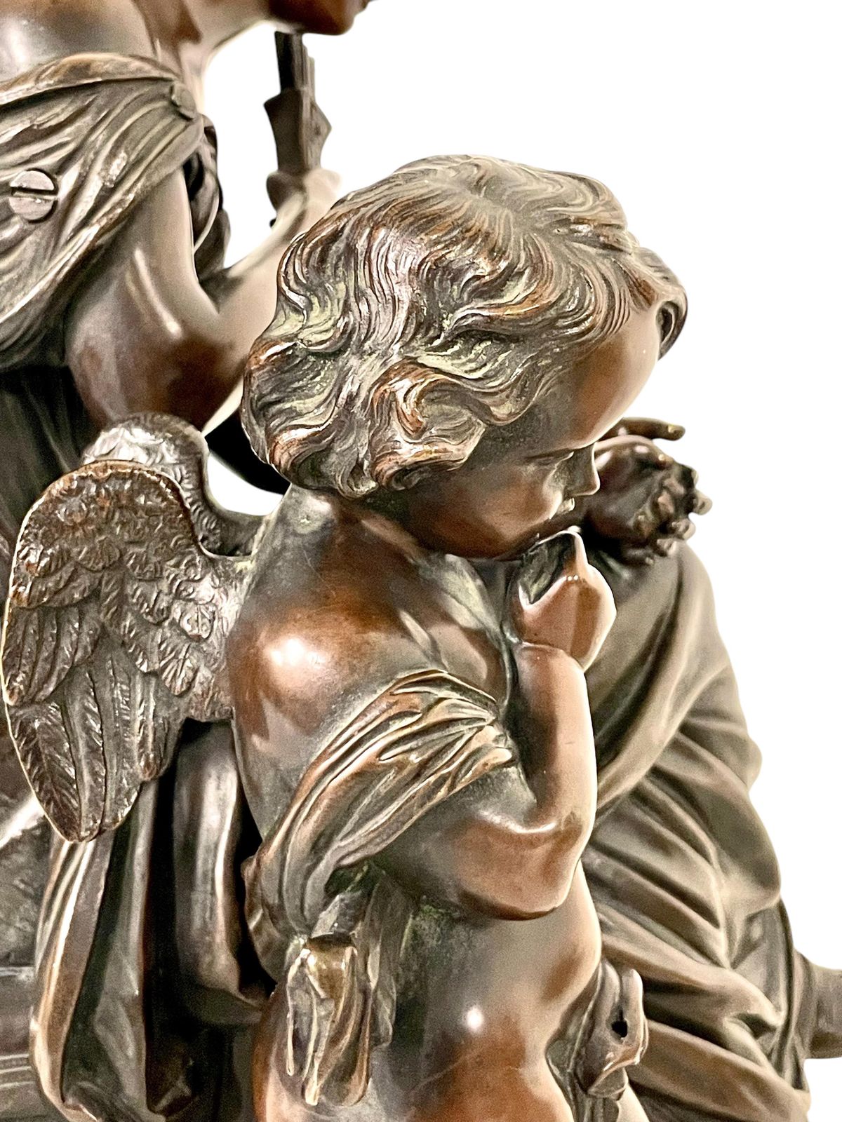 photo vintage 19th Century Bronze Sculpture, Signed Aizelin, Goddess With Cupid