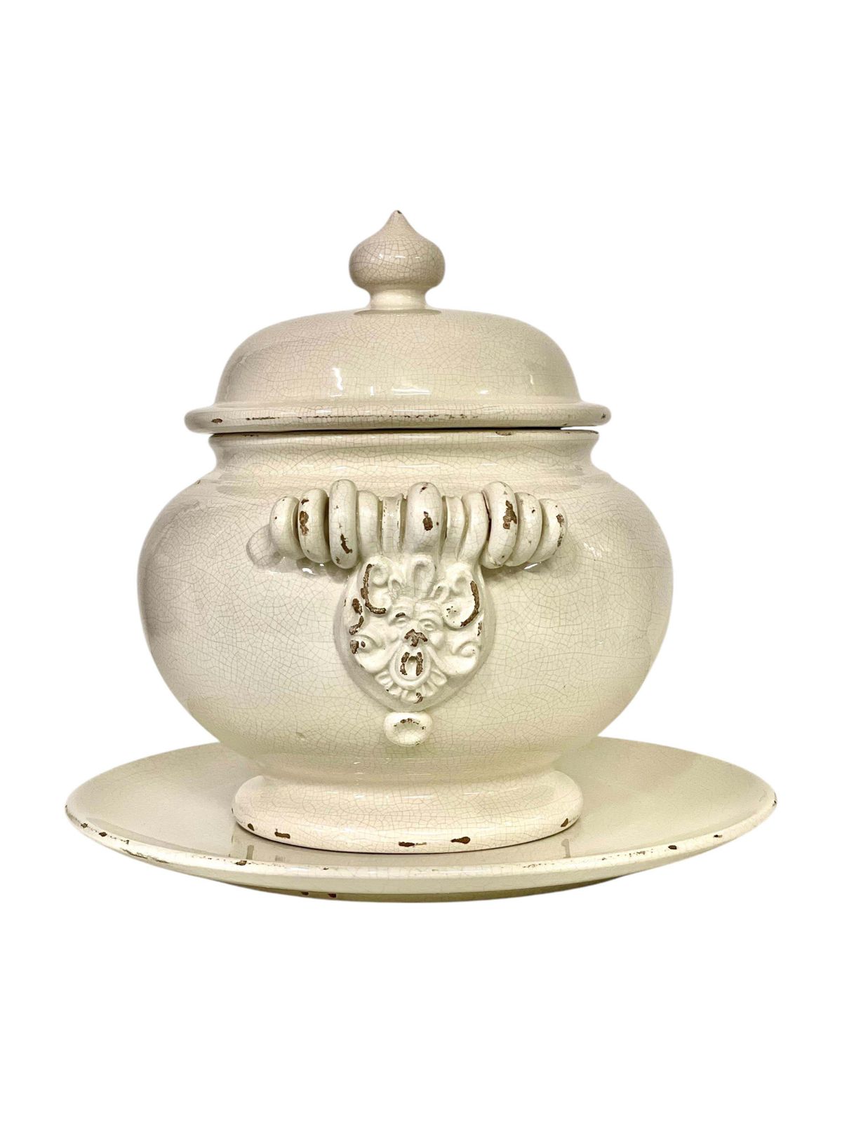 Ceramic Crackle Gazle Tureen With Lid And Plate, 19th Century photo Home Decor