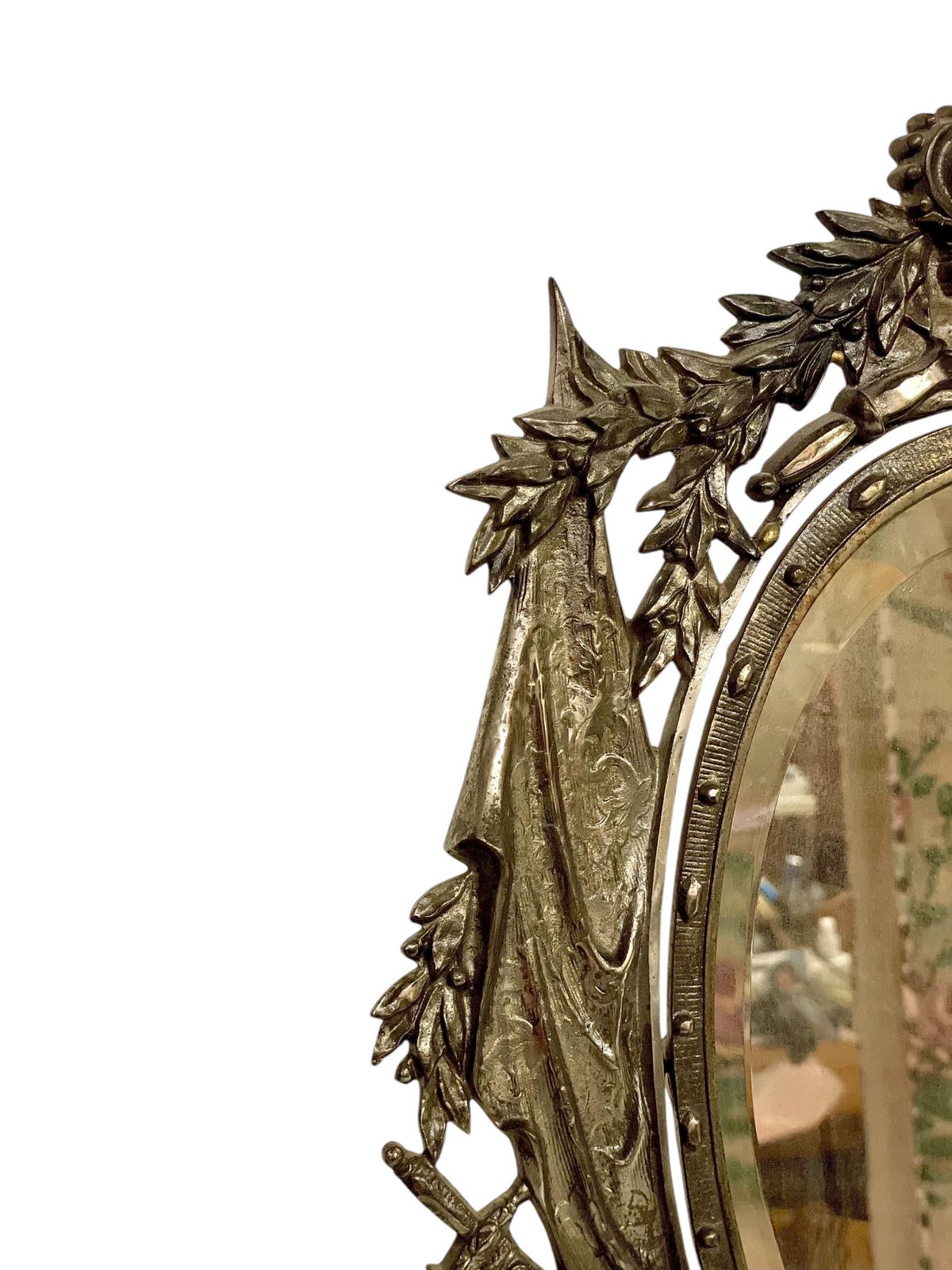 19th Century Cast And Gilt Iron Table Mirror With Heraldic And Knights Motifs photo for sale