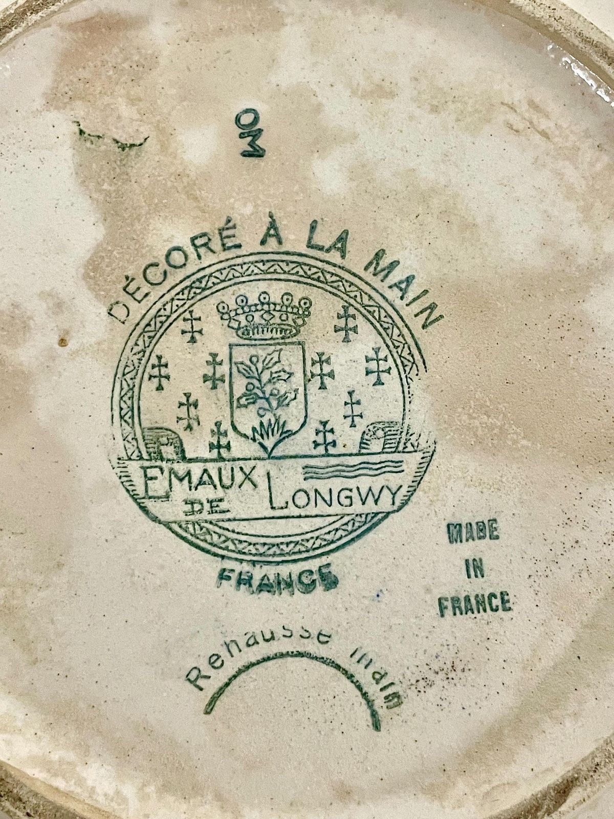 Longwy Enamel Round Faience Platter, France 20th Century photo vintage