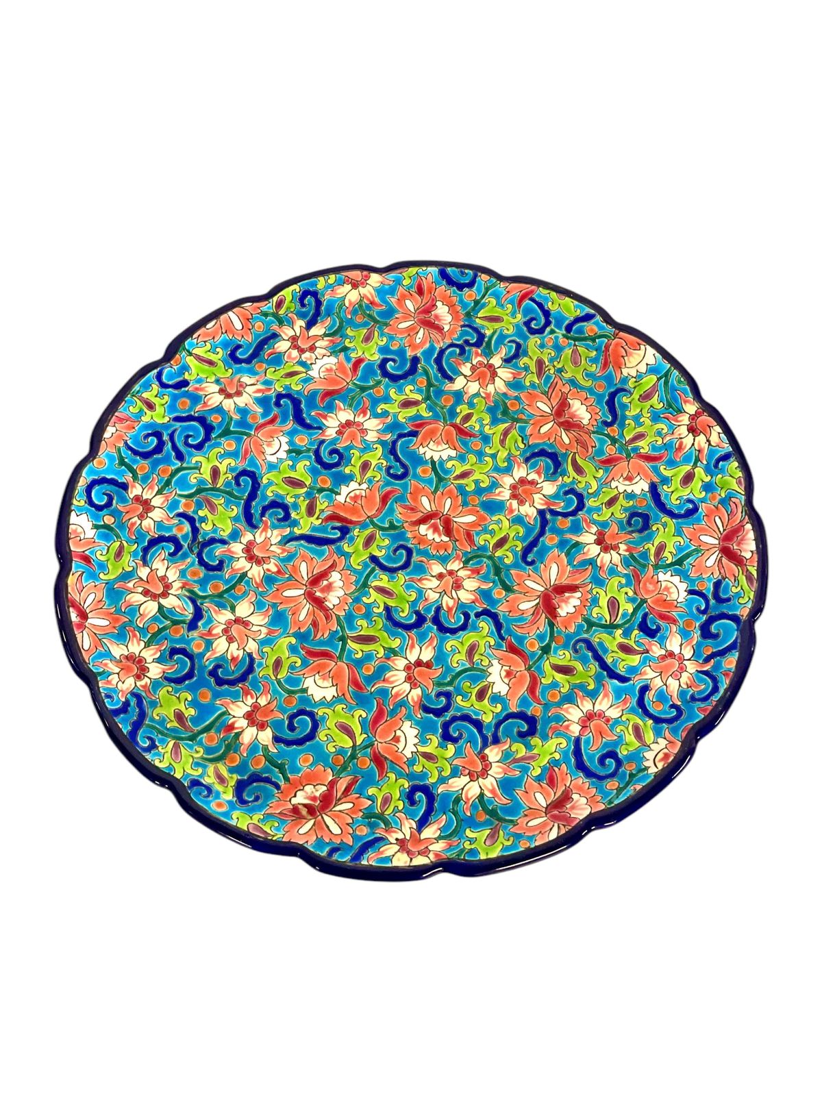 1058.0 Longwy Enamel Round Faience Platter, France 20th Century photo