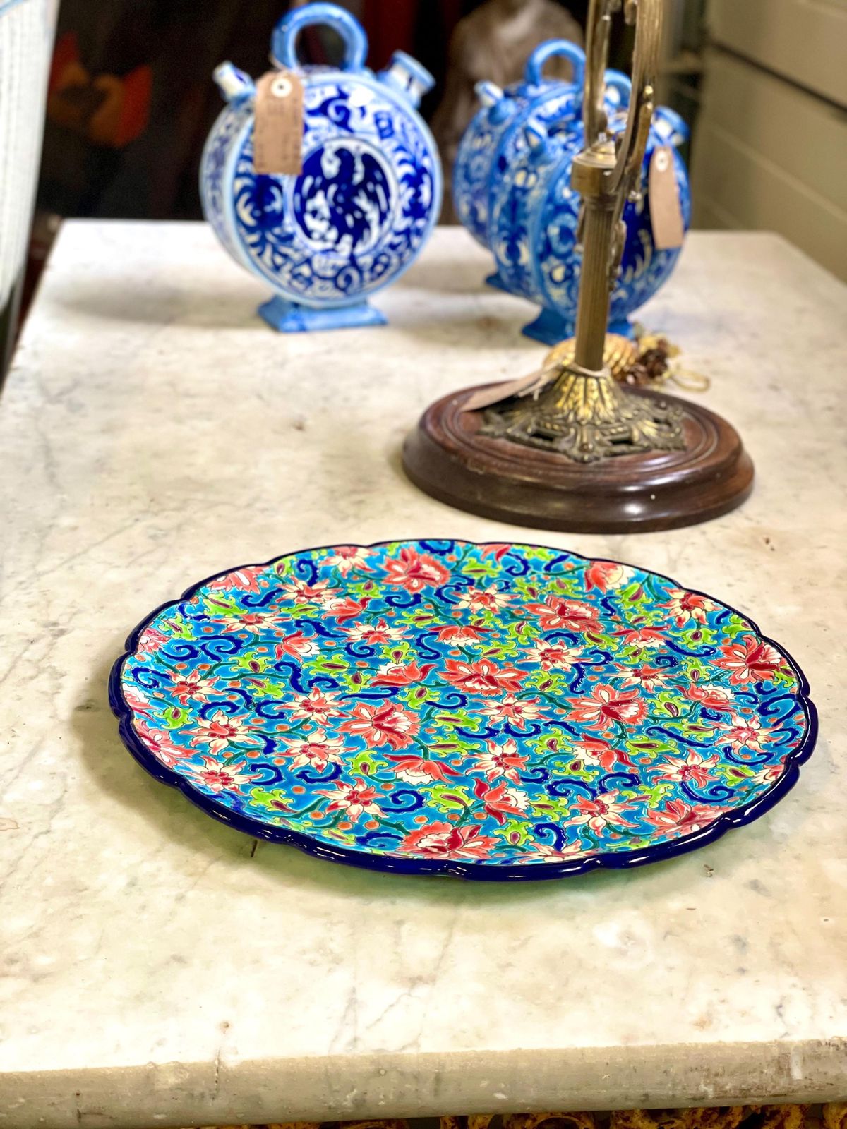 photo buy Longwy Enamel Round Faience Platter, France 20th Century
