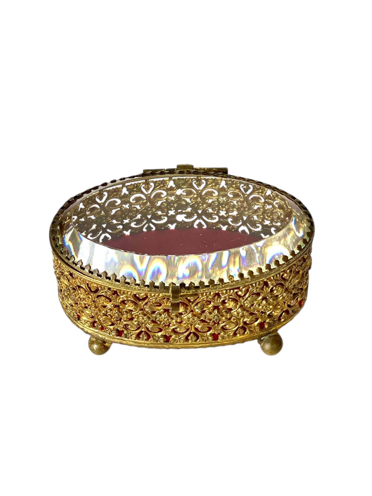 Jewelry Casket In Gilt Bronze And Beveled Glass, 19th Century photo for sale