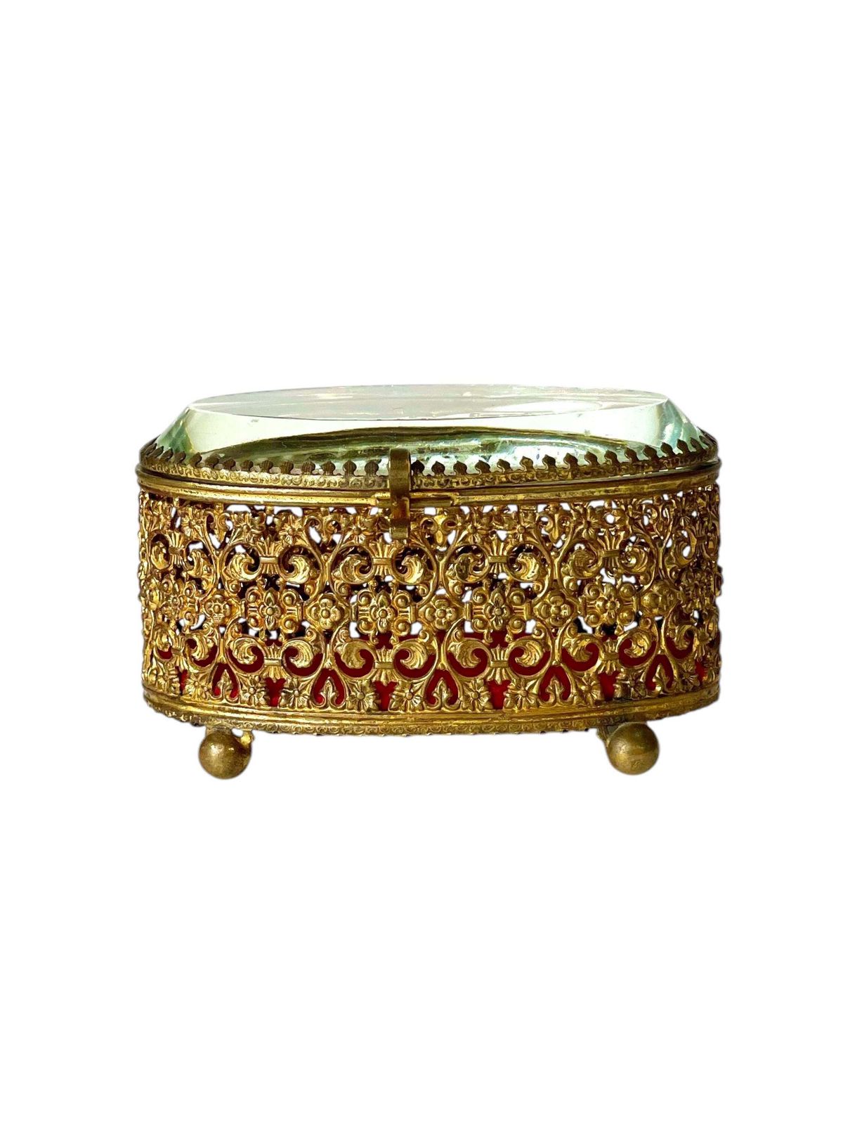 photo for sale Jewelry Casket In Gilt Bronze And Beveled Glass, 19th Century