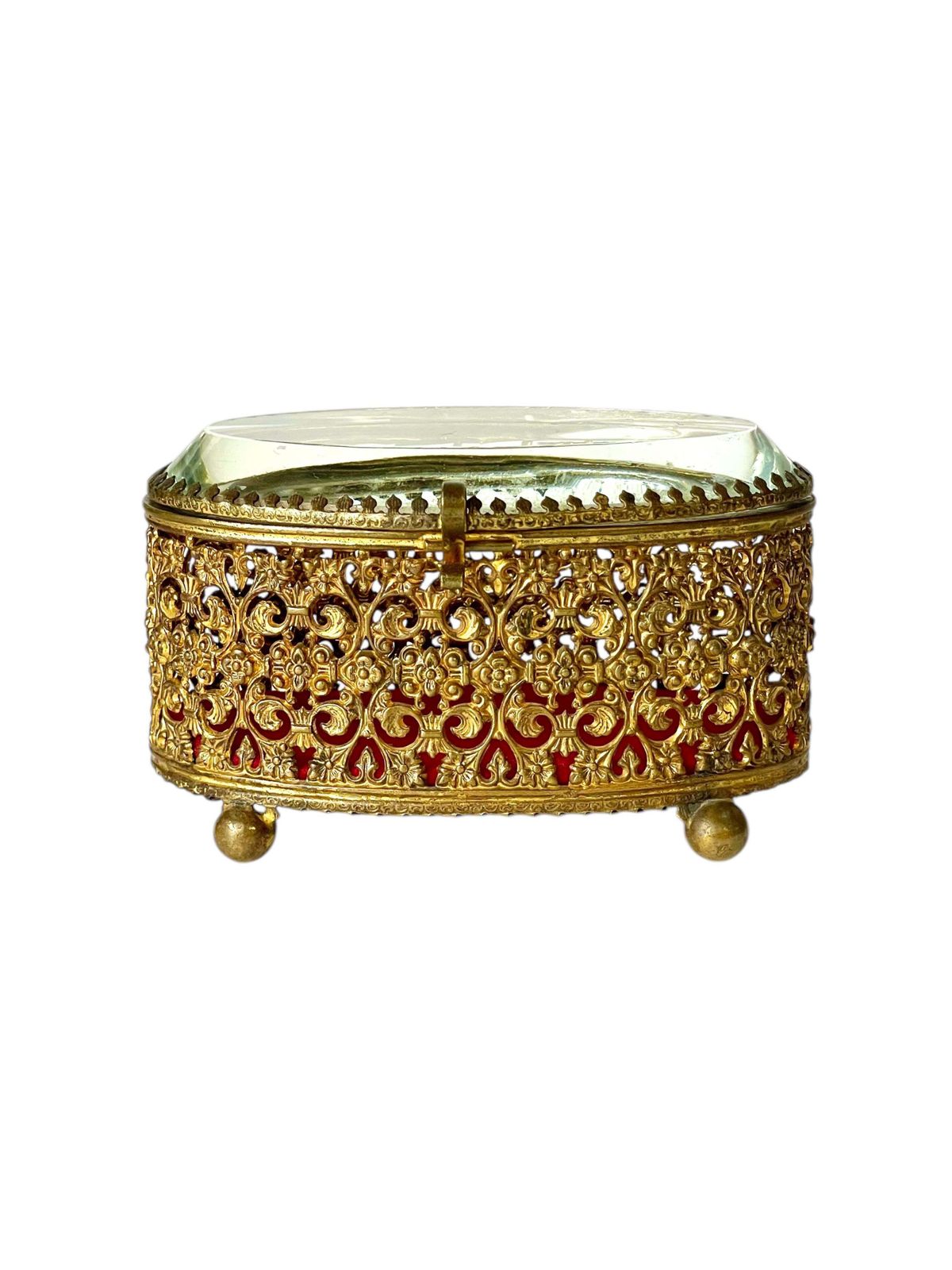 photo vinterior Jewelry Casket In Gilt Bronze And Beveled Glass, 19th Century