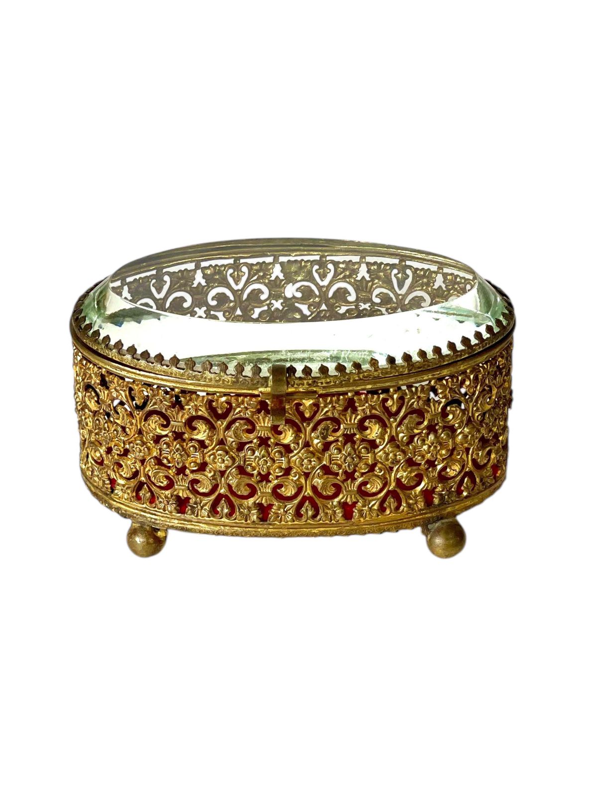 photo vintage Jewelry Casket In Gilt Bronze And Beveled Glass, 19th Century