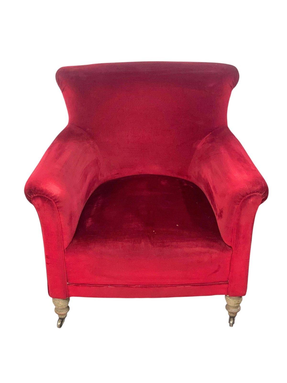 Pair Of Napoleon III Period Crimson Velvet Bergere Chairs With Wheels photo buy