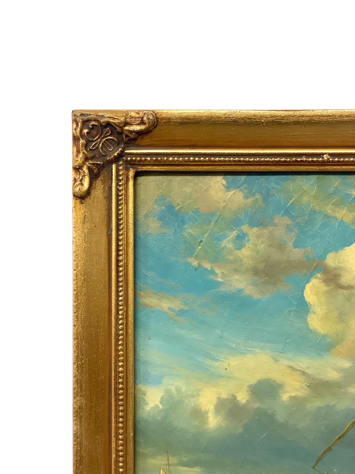 19th Century Gilded Trumeau Mirror With Maritime Painting photo Home Decor