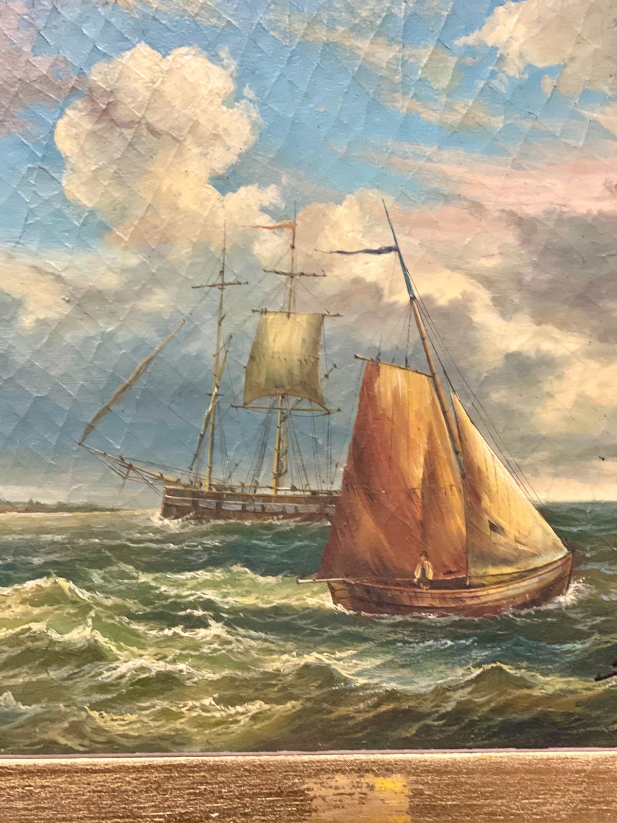 19th Century Gilded Trumeau Mirror With Maritime Painting photo 1472.0
