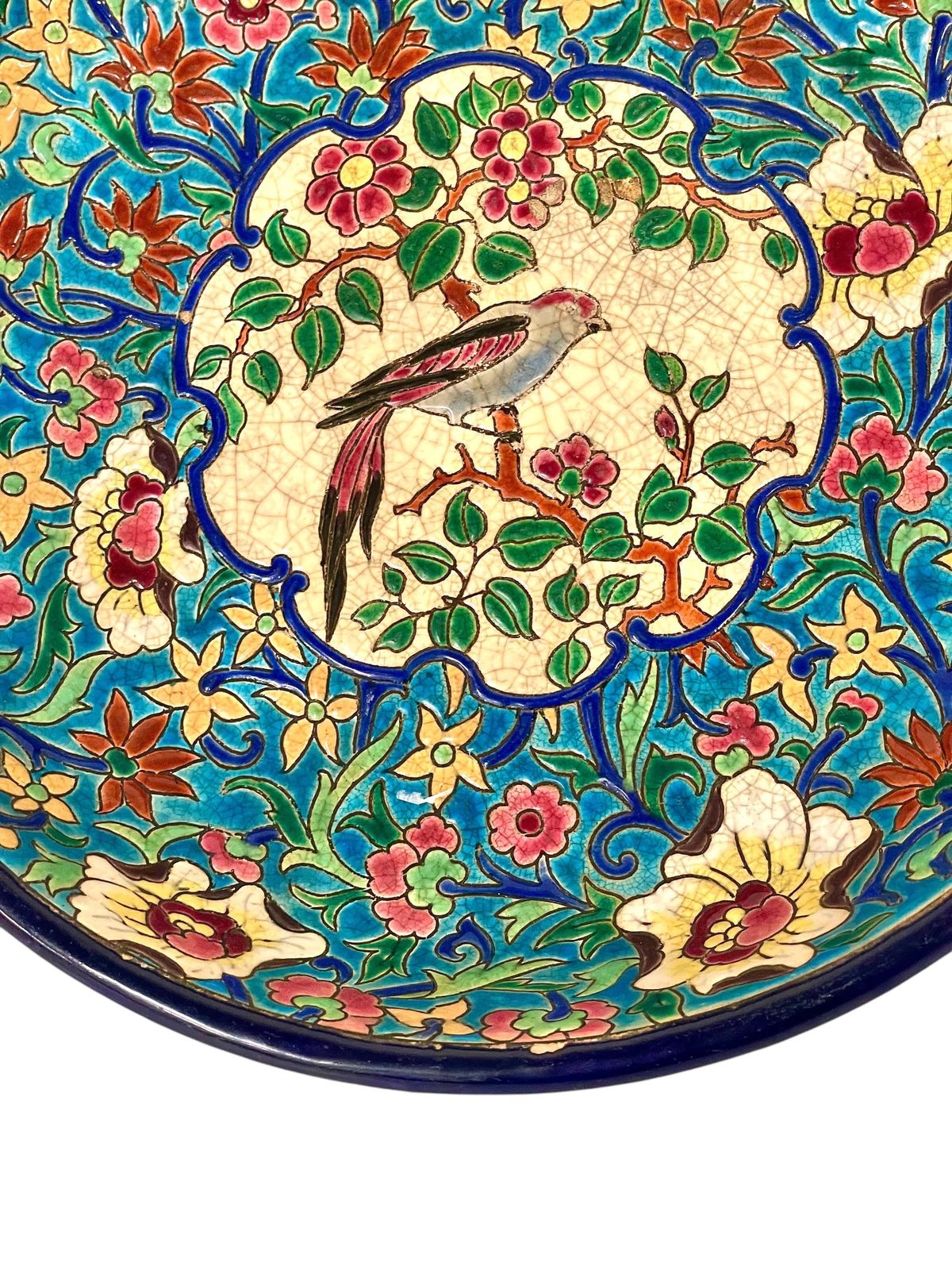 19th Century Longwy Large Enamel Bowl With Floral And Bird Motifs photo 1154.0