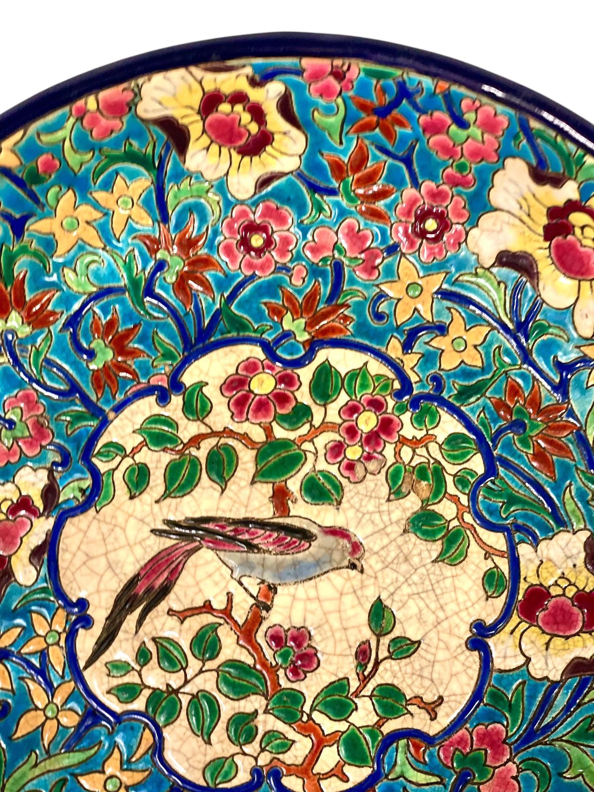 Home Decor 19th Century Longwy Large Enamel Bowl With Floral And Bird Motifs photo