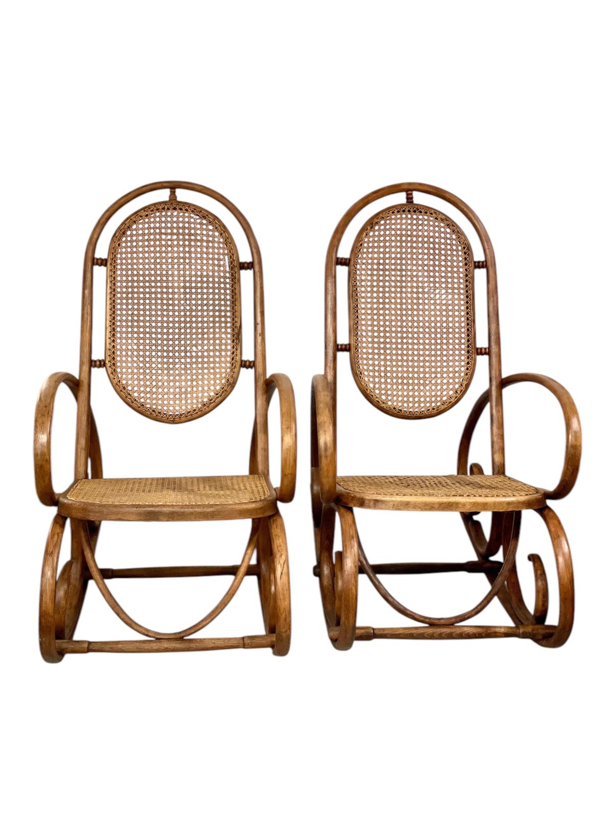 19th Century Rare Pair Of Beechwood And Cane Rocking Chairs photo buy