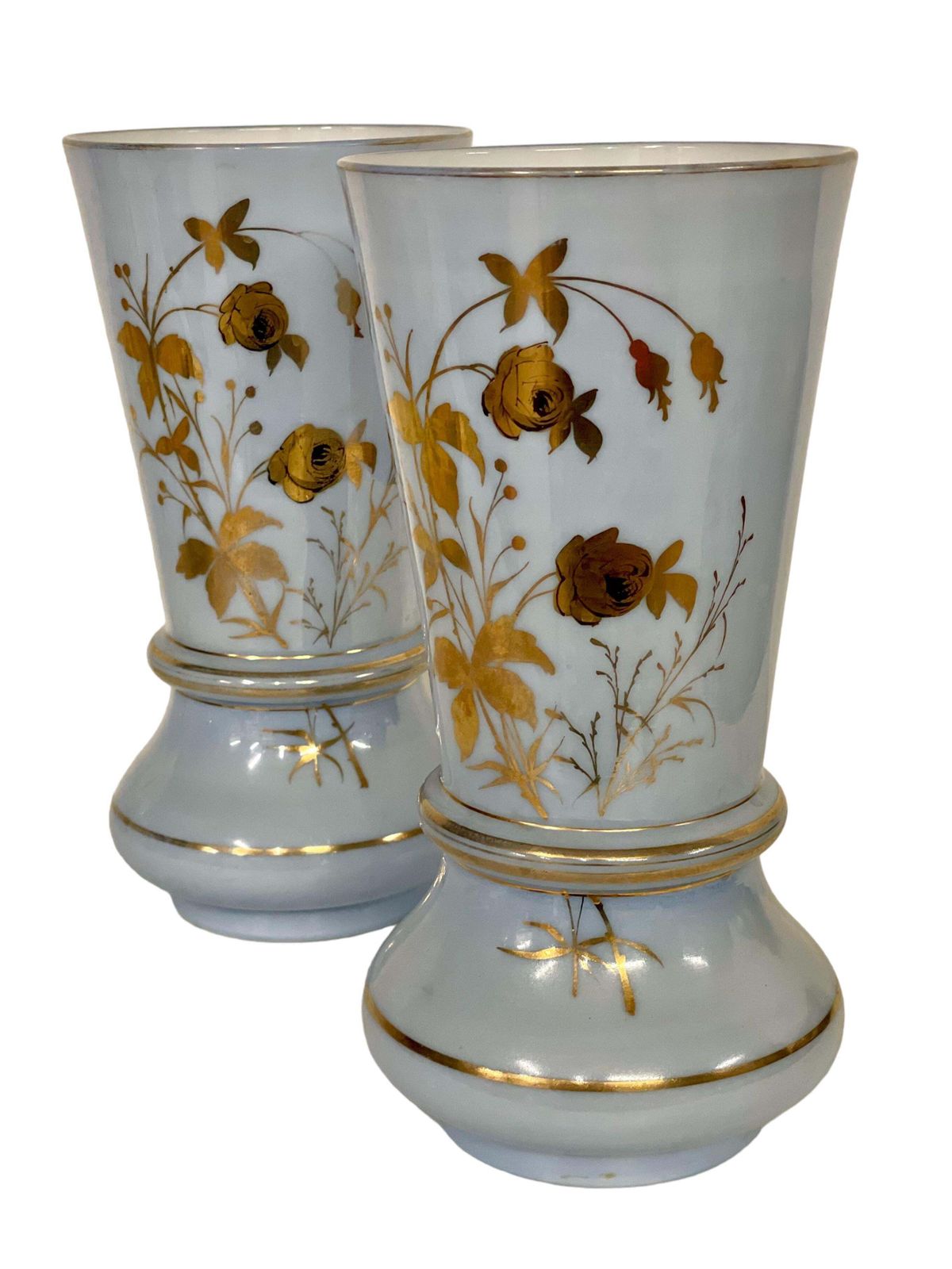 Pair Of Large Gilt And Pale Blue Opaline Vases, Napoleon III Period photo furniture