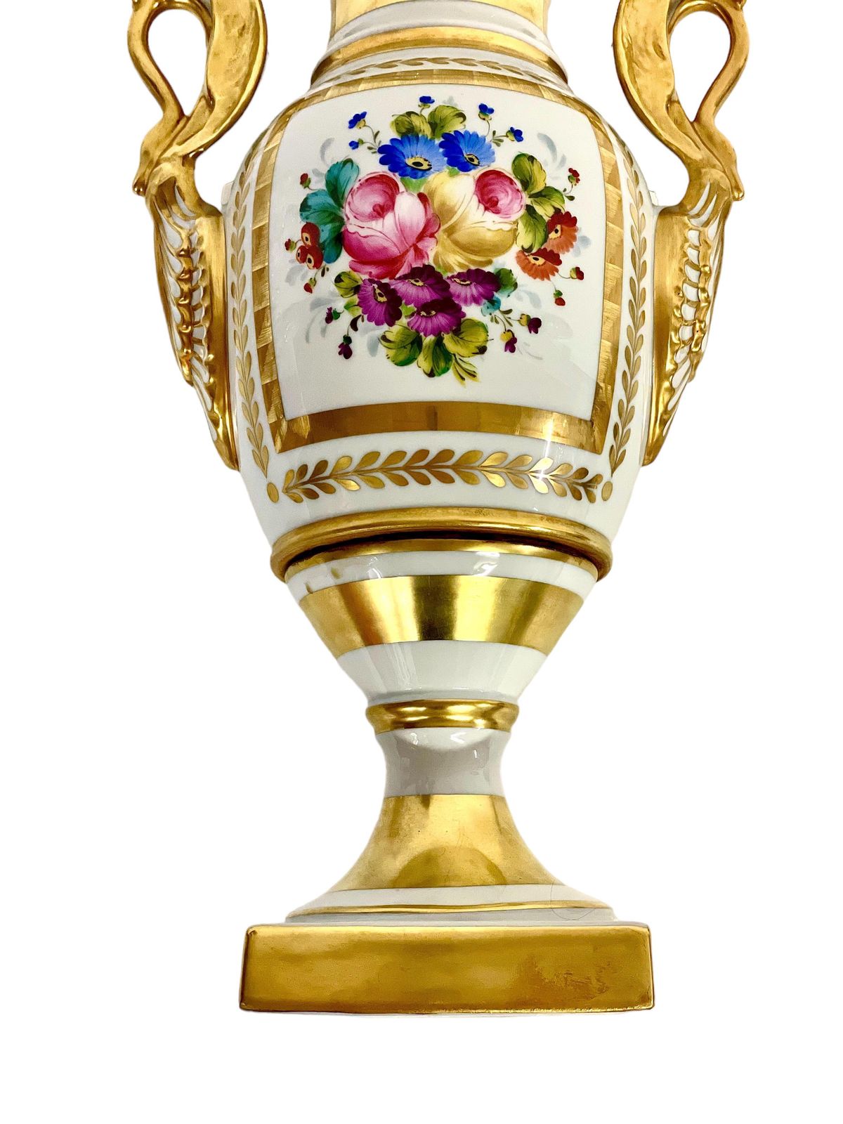 French Limoges Porcelain Gilded Baluster Vase photo vintage