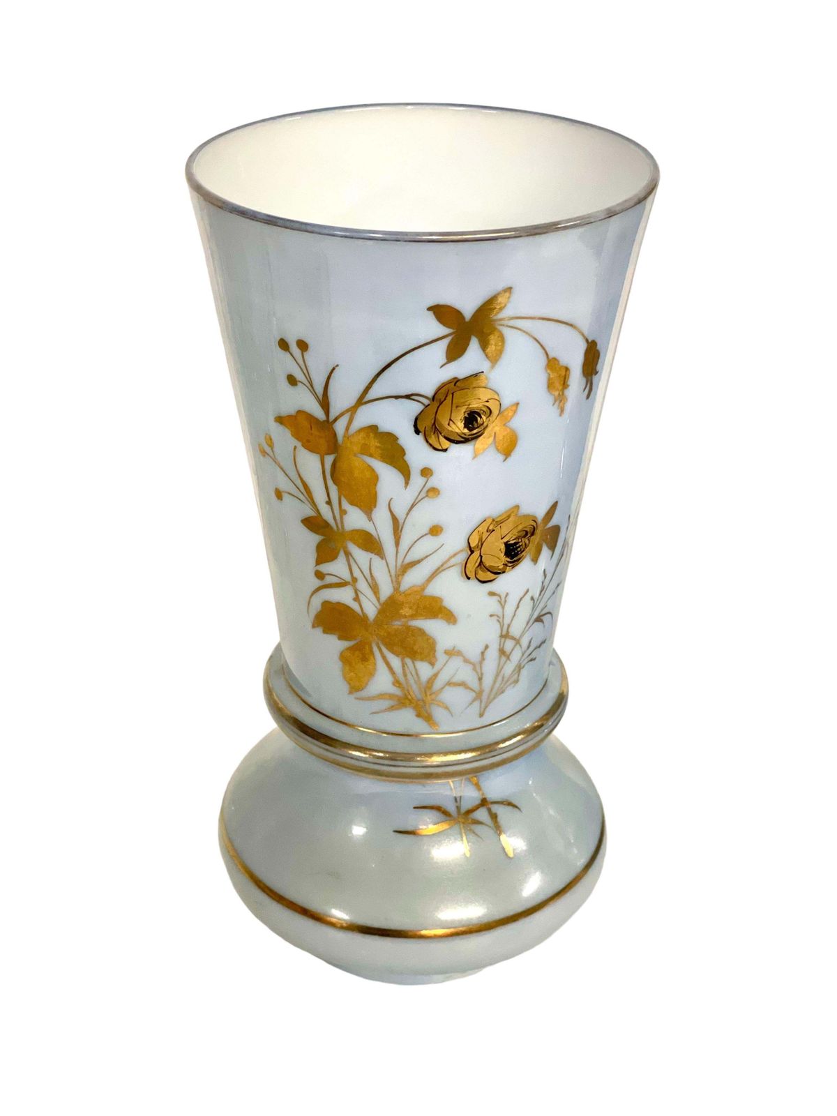 photo for sale Pair Of Large Gilt And Pale Blue Opaline Vases, Napoleon III Period