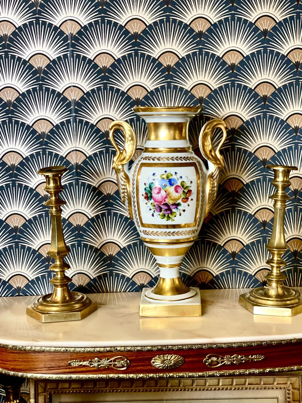photo buy French Limoges Porcelain Gilded Baluster Vase