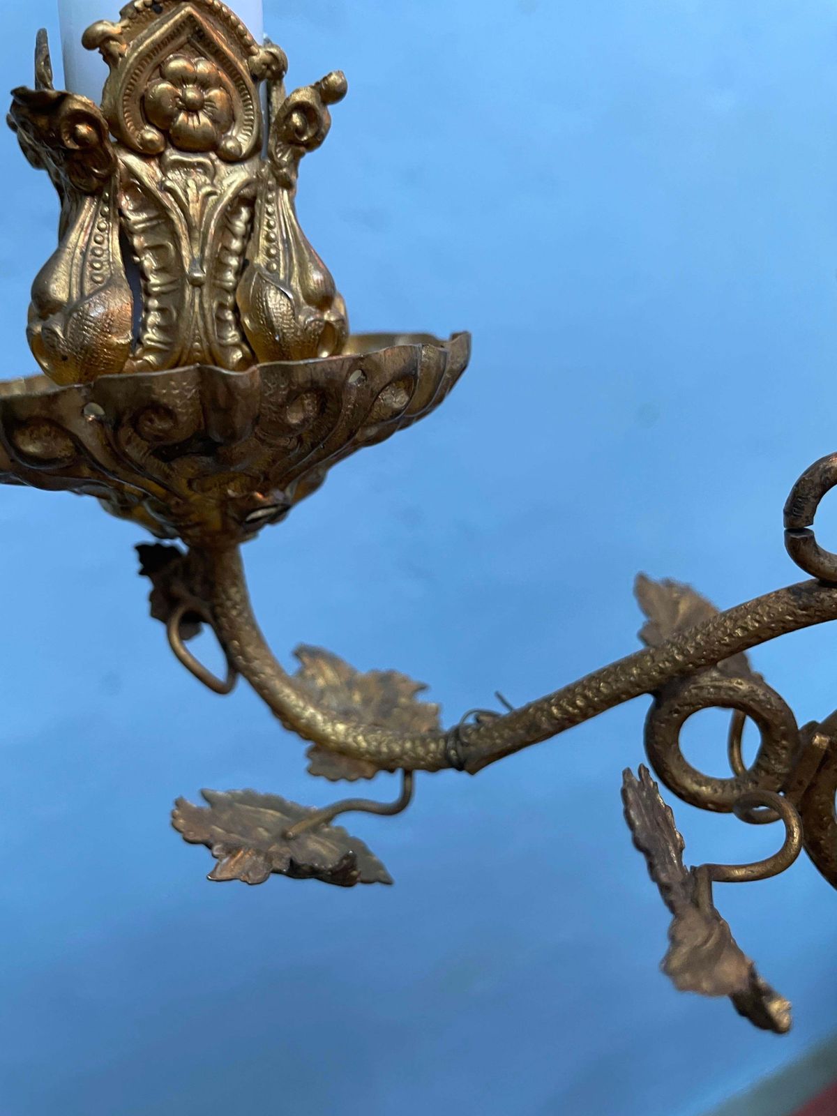 Home Decor Antique Candelabra In Blue Glass And With Brass Fittings From The 1800s photo