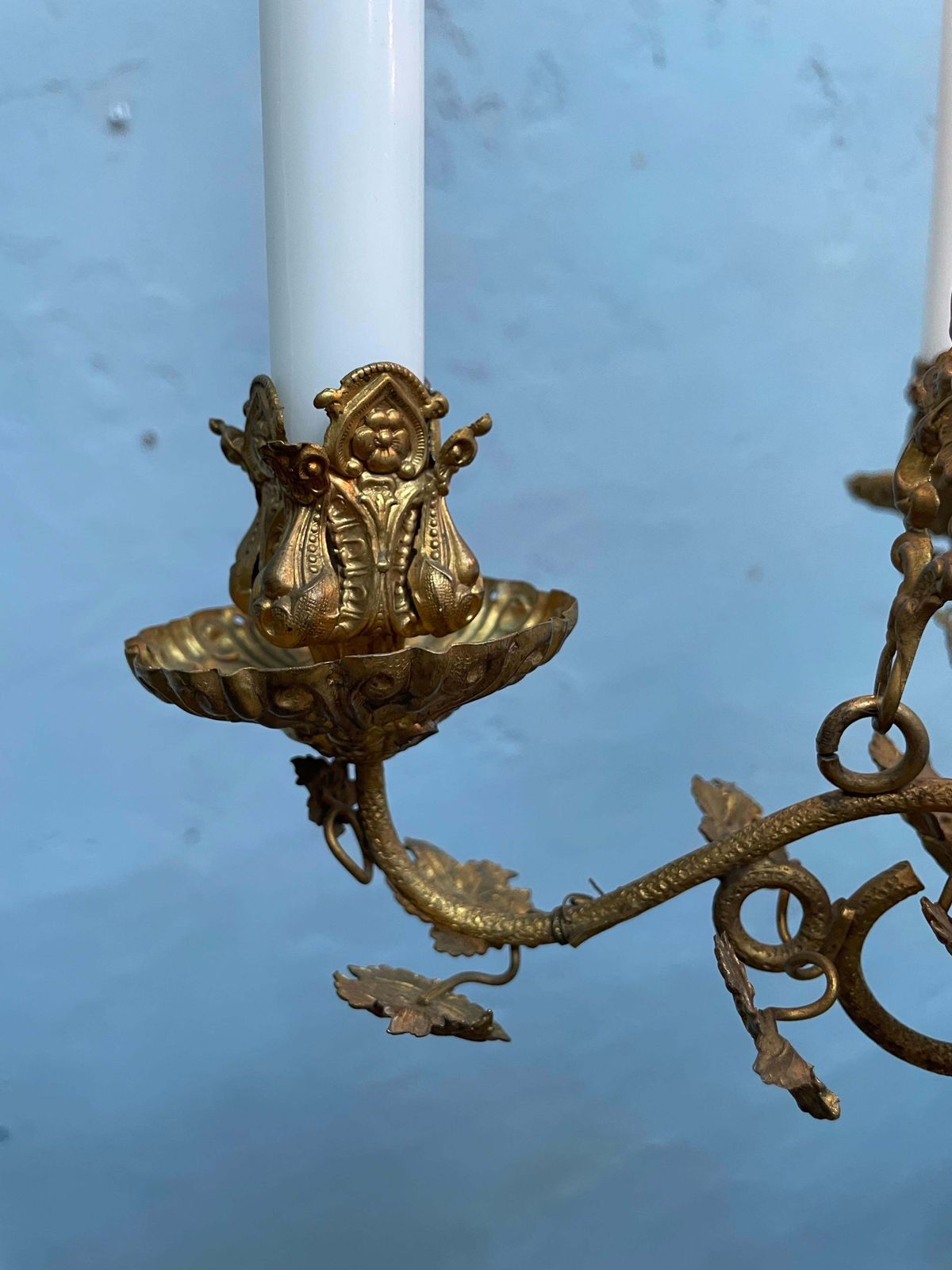 925.0 Antique Candelabra In Blue Glass And With Brass Fittings From The 1800s photo