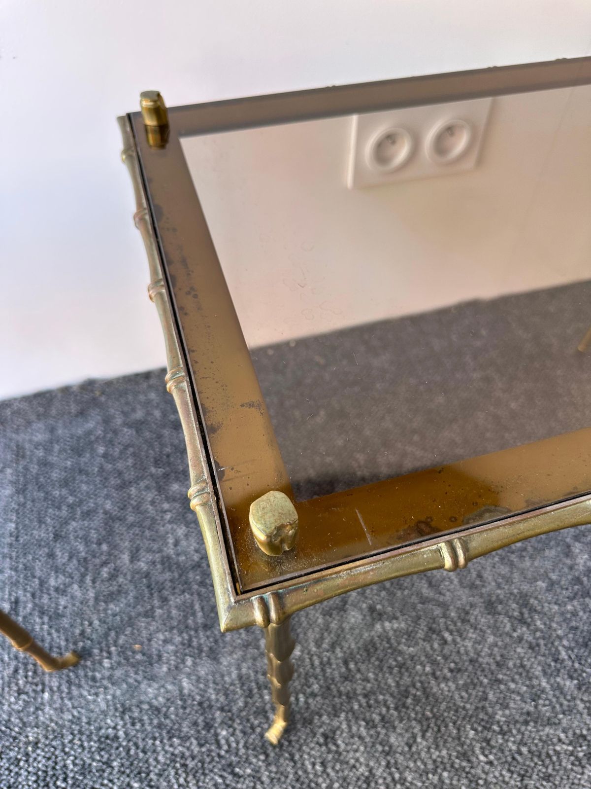 Set Of 3 Nesting Tables Bamboo Gilt Bronze By Maison Baguès. France, 1960s photo vintage