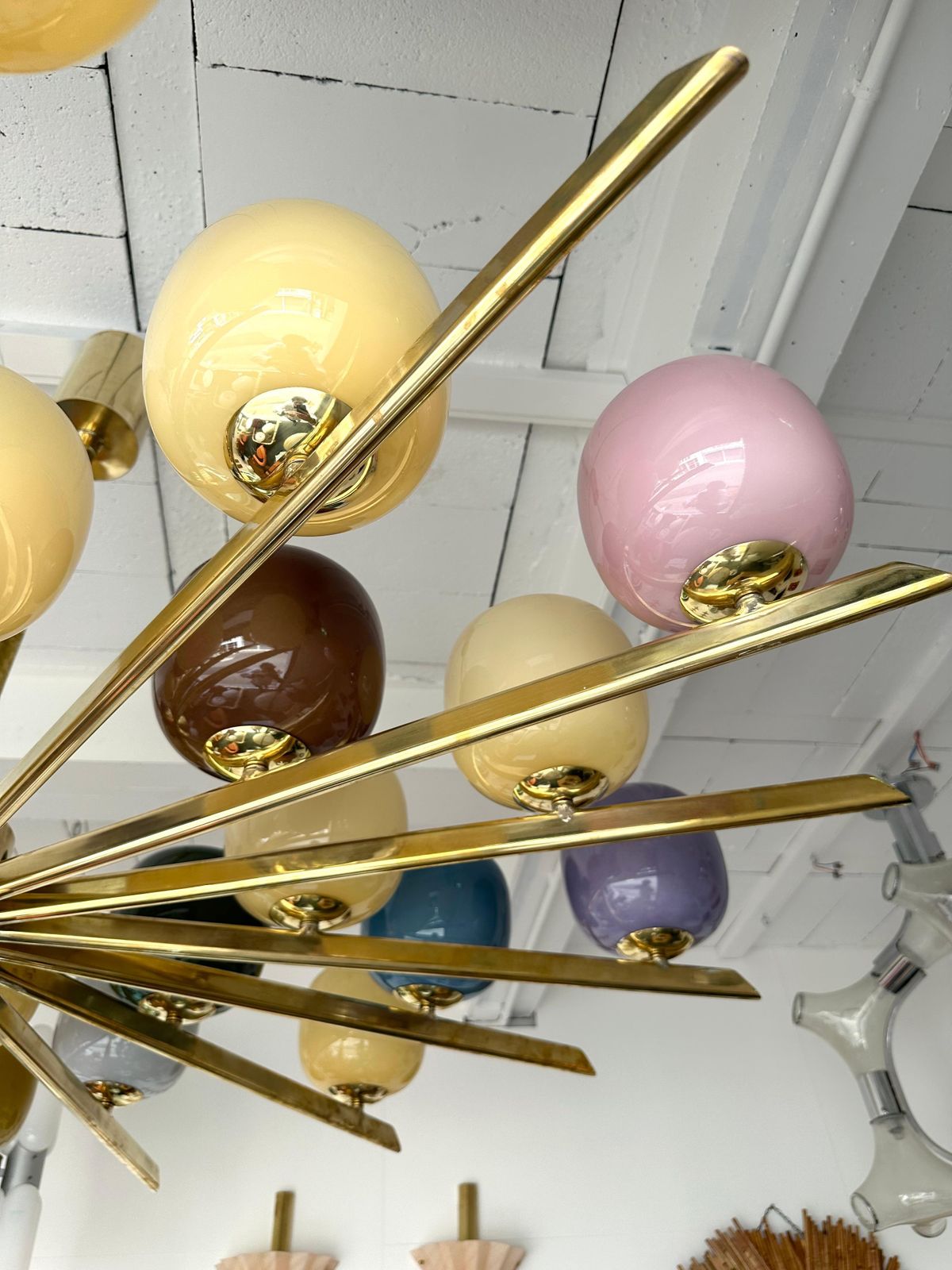 Large Contemporary Candy Chandelier Brass And Murano Glass , Italy photo buy