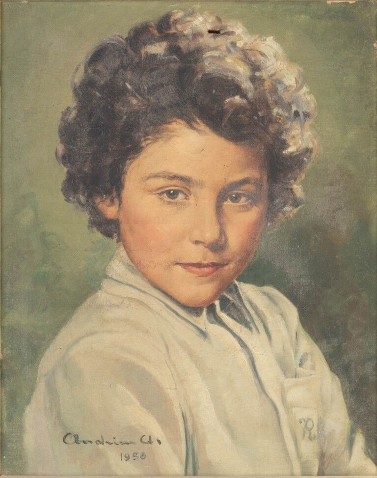 Mid Century Oil Painting Portrait Of A Young Girl On Canvas Signed