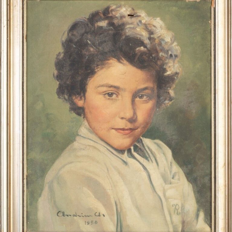 Mid Century Oil Painting Portrait Of A Young Girl On Canvas Signed photo furniture