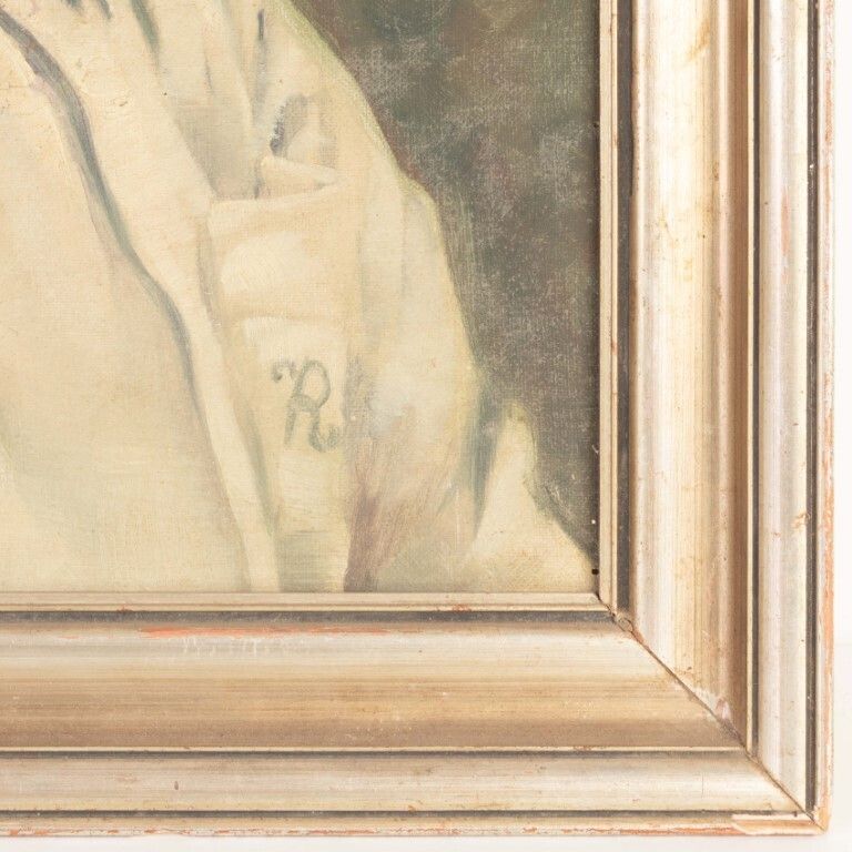 Mid Century Oil Painting Portrait Of A Young Girl On Canvas Signed photo Art