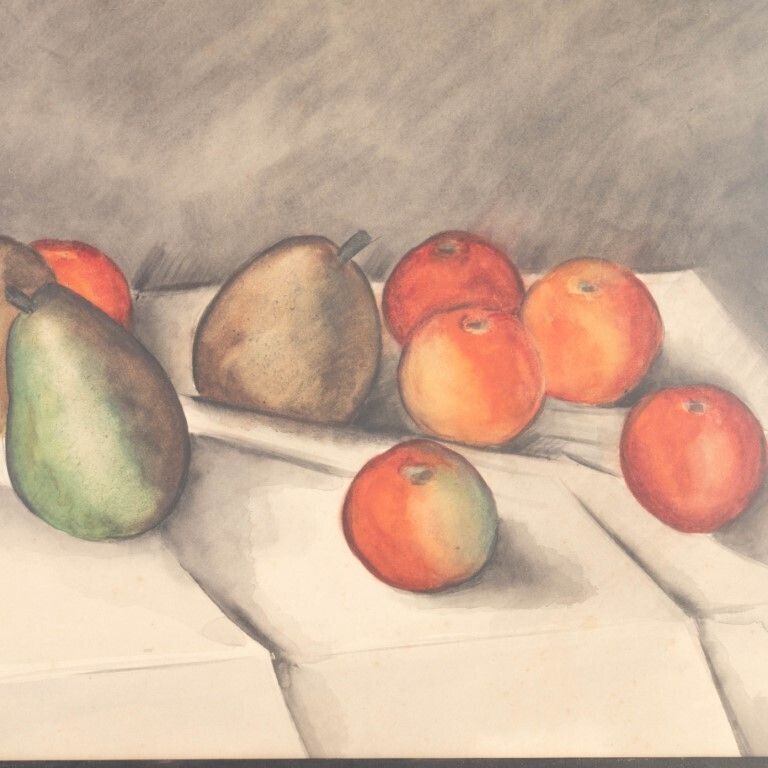 Apples & Pears Still Life Watercolour Painting In Manner Of Cezanne photo for sale