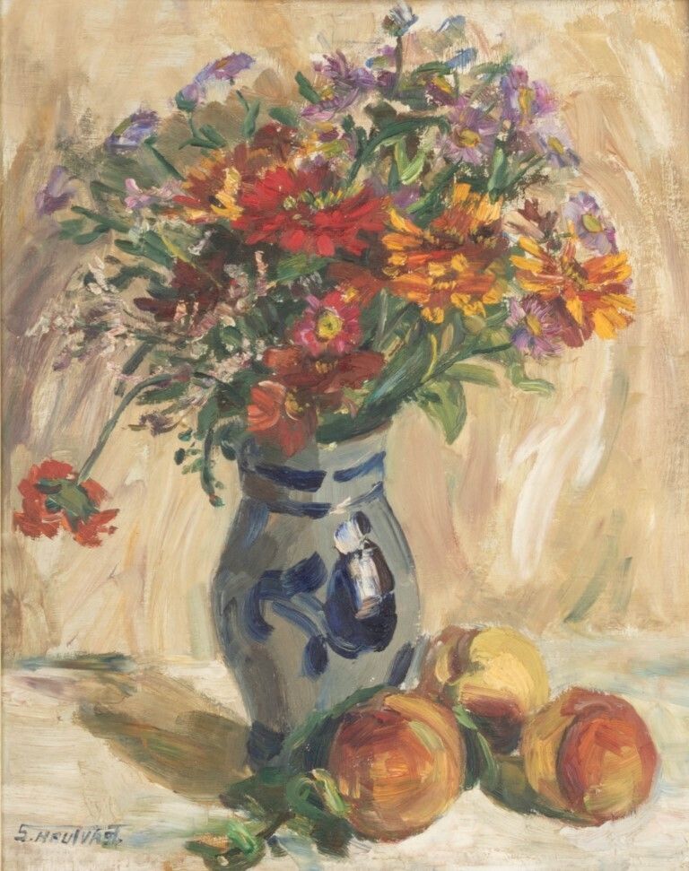 Dutch Impressionistic Still Life Flowers Oil Painting On Board