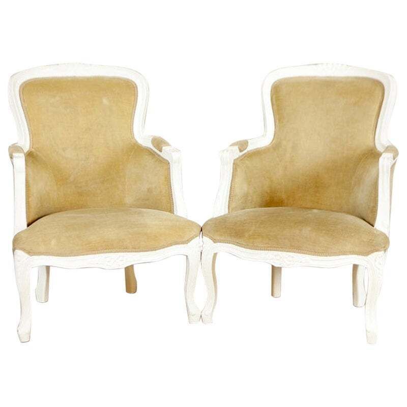 Pair Of Rococo Style Beech Bergere Chairs, Early 20th Century