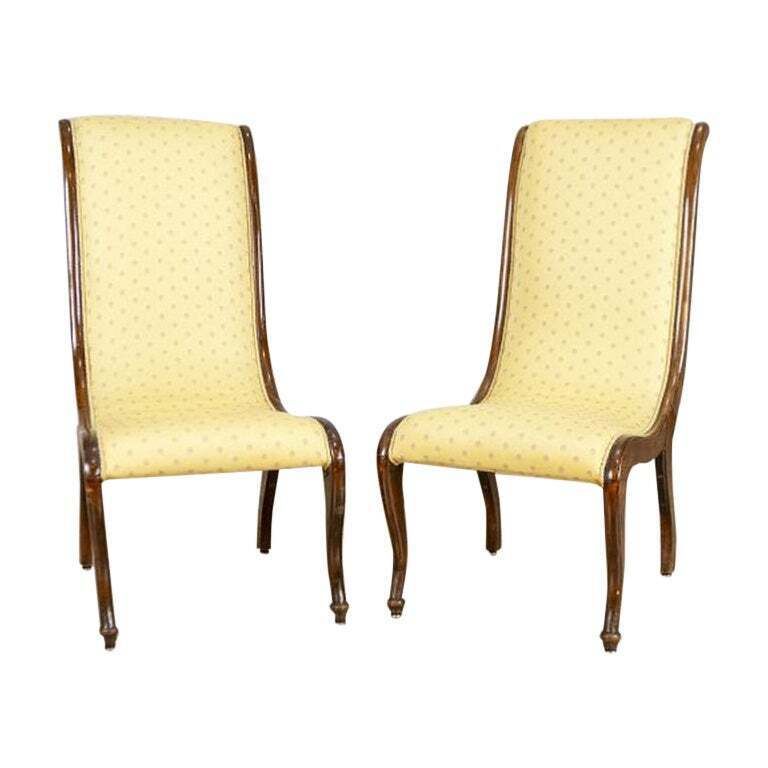 Two Swan Armchairs In Yellow Upholstery, Late 19th Century